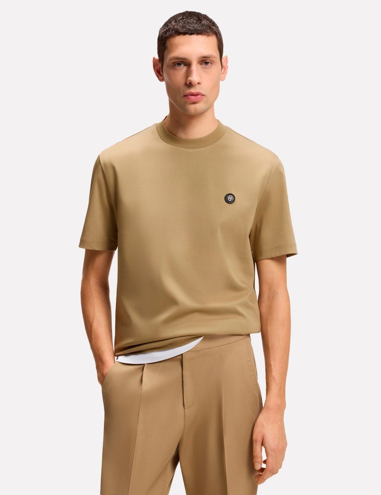 Camiseta Hugo Boss Masculina Regular Mercerised C-Taut 01 Bege