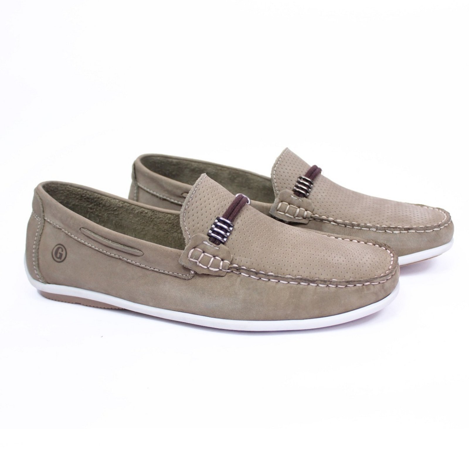 Mocassim Couro Masculino Estilo Gravata Reforçado Solado Borracha Casual Bege