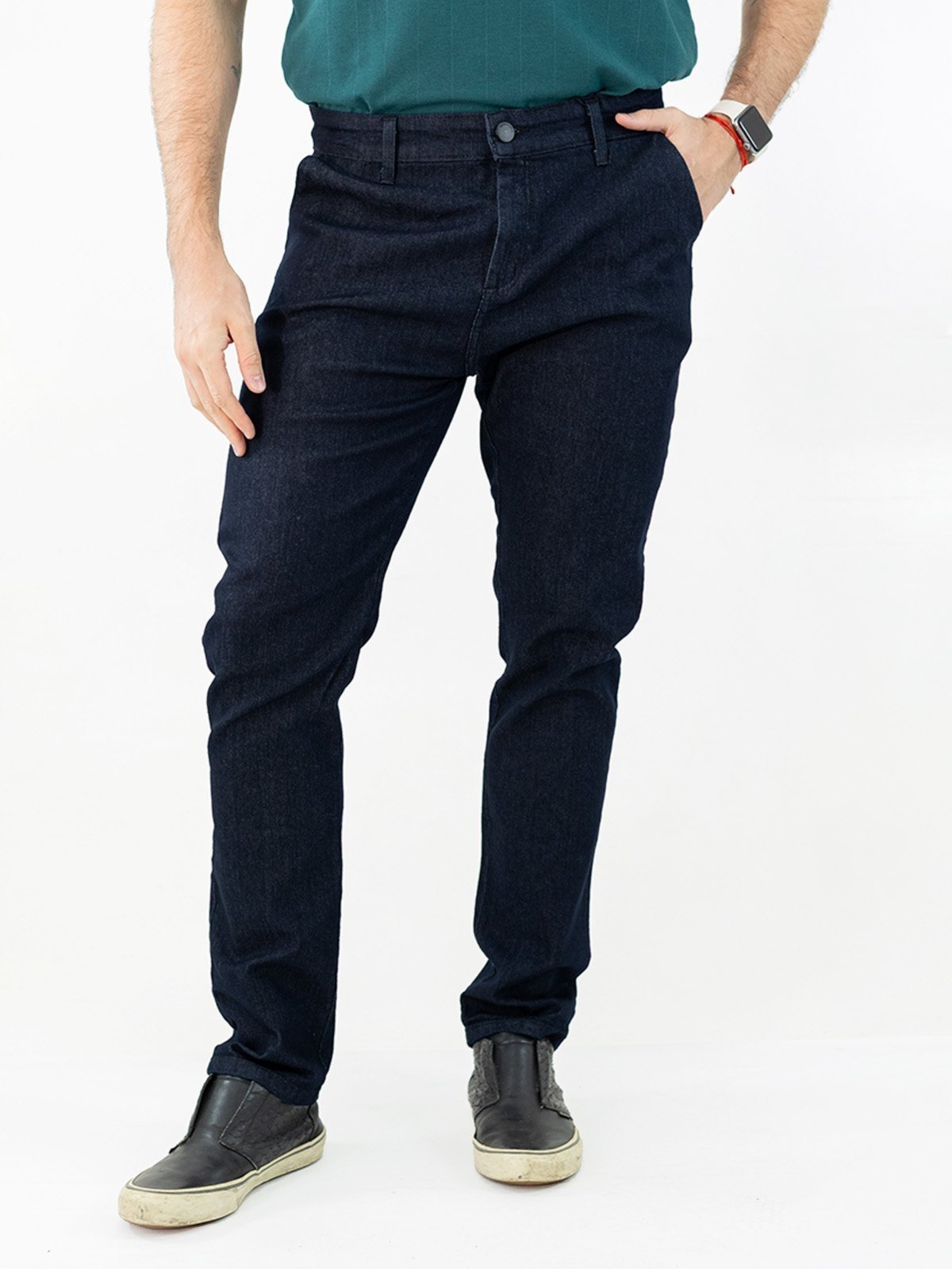 Calça Masculina Jeans Escuro Slim Clássica Bolso Social Anticorpus