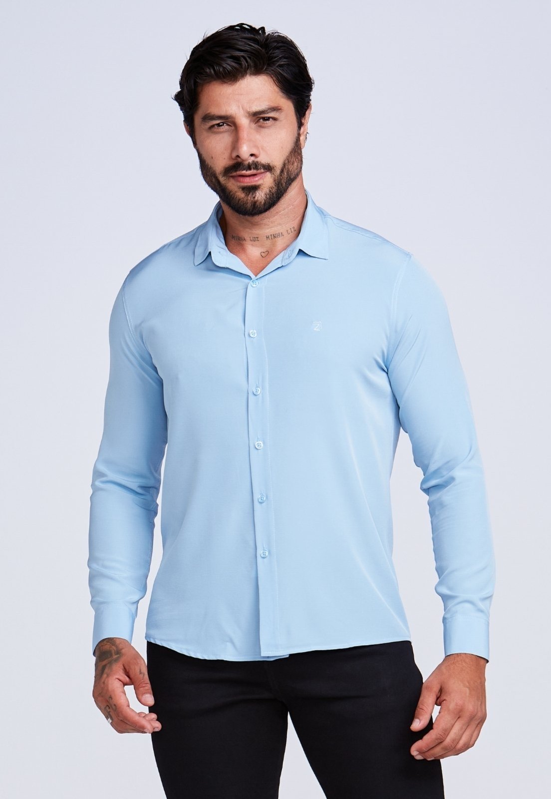 Camisa Social Masculina Daze Modas Manga Longa Azul