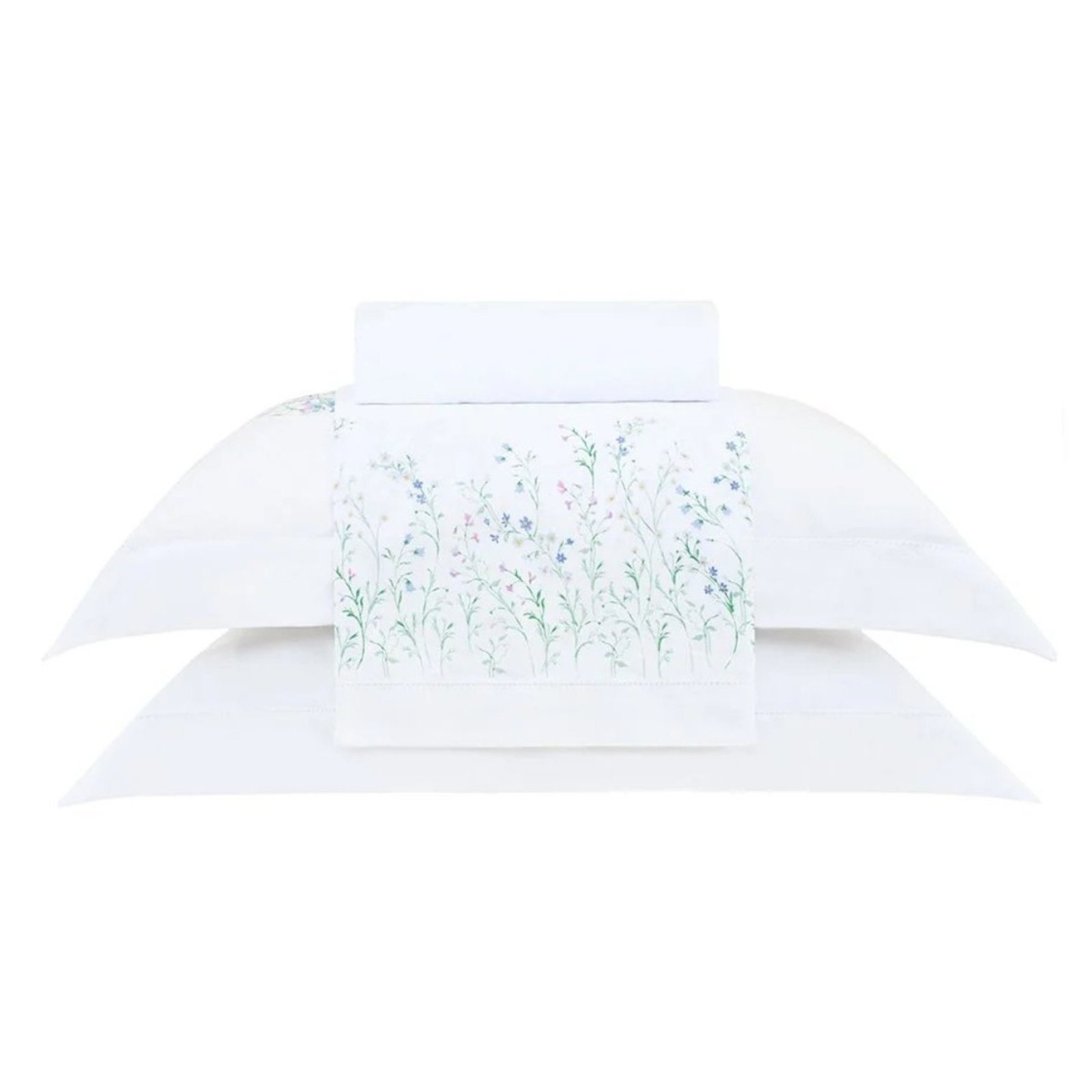 Jogo Cama Queen Cetim 300 Fios Buddemeyer Blue Daisy Branco