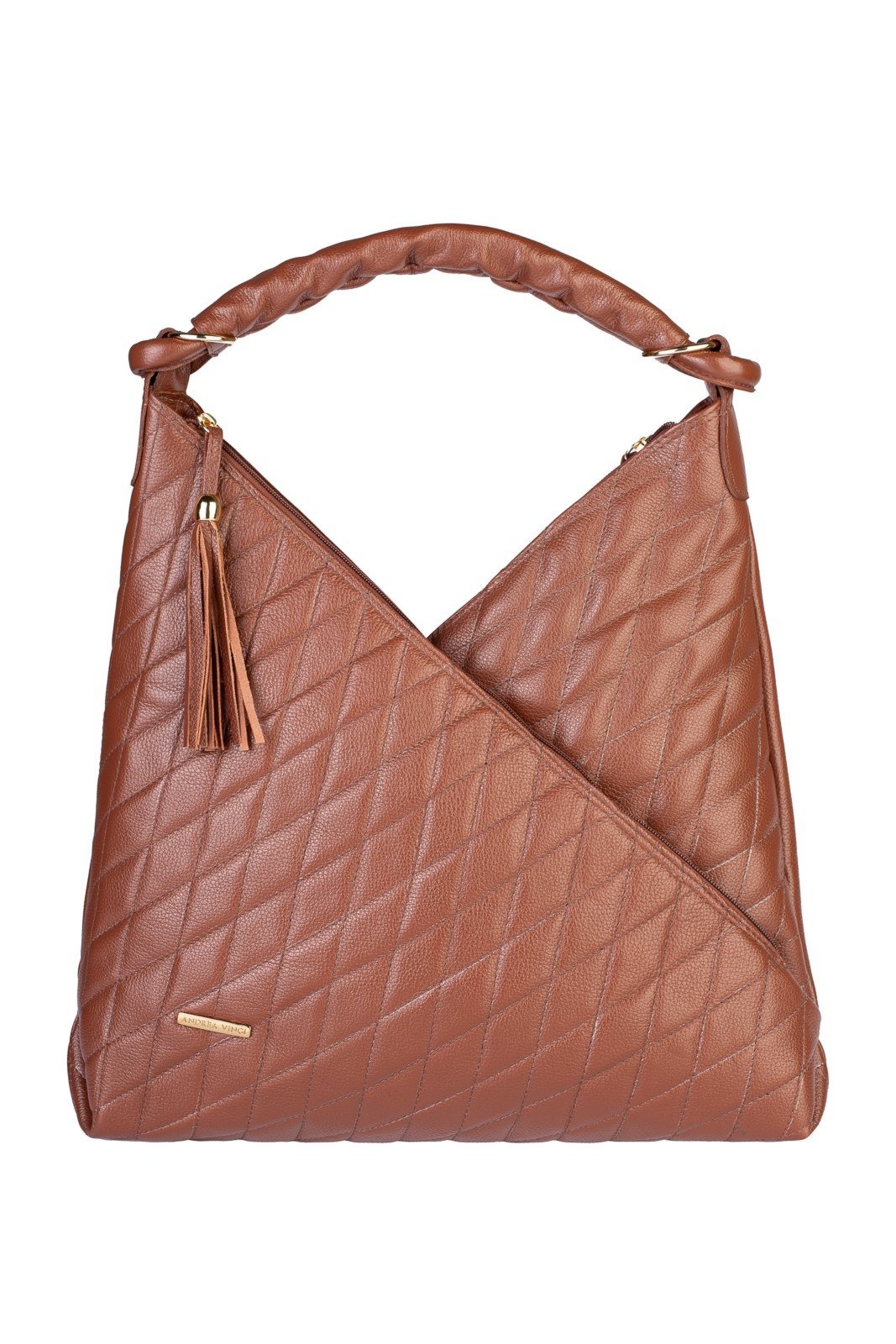 Bolsa de ombro em couro matelassê Carmen - Whisky