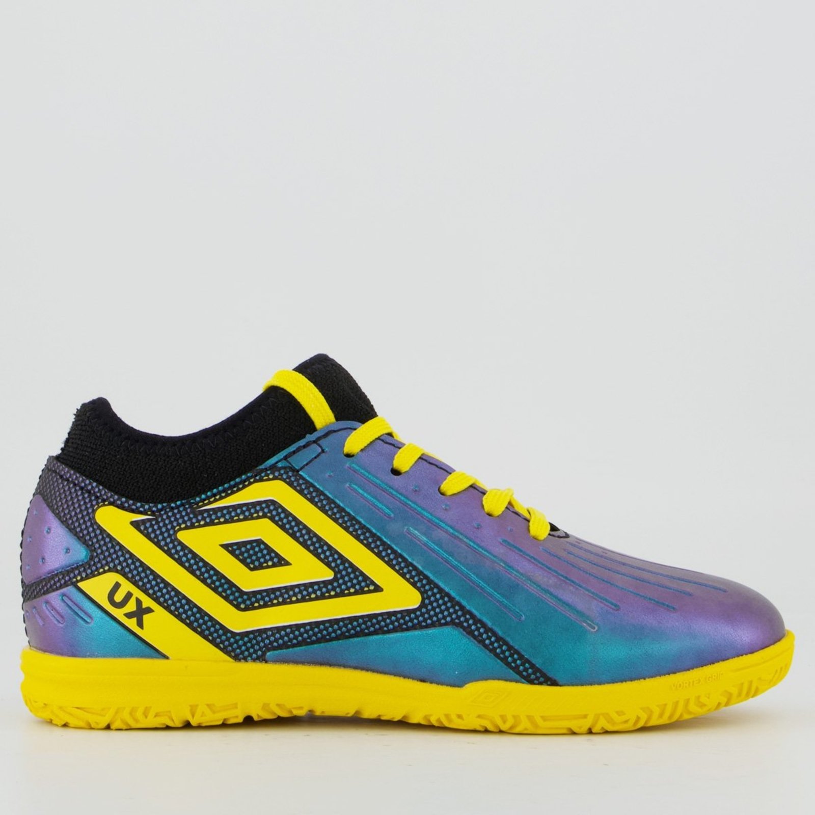Chuteira Umbro UX Futsal Juvenil Azul e Amarela