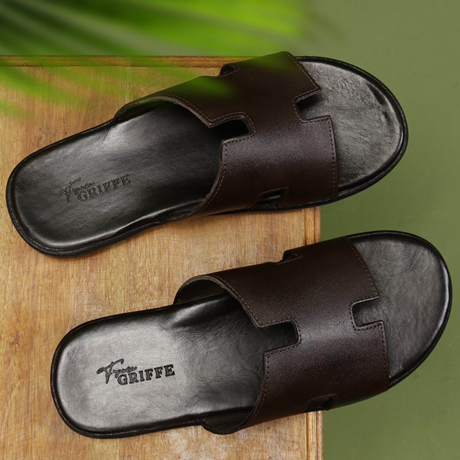 Chinelo Slide Masculino Couro Legítimo Verão Conforto Forro Macio Ultra Leve Café