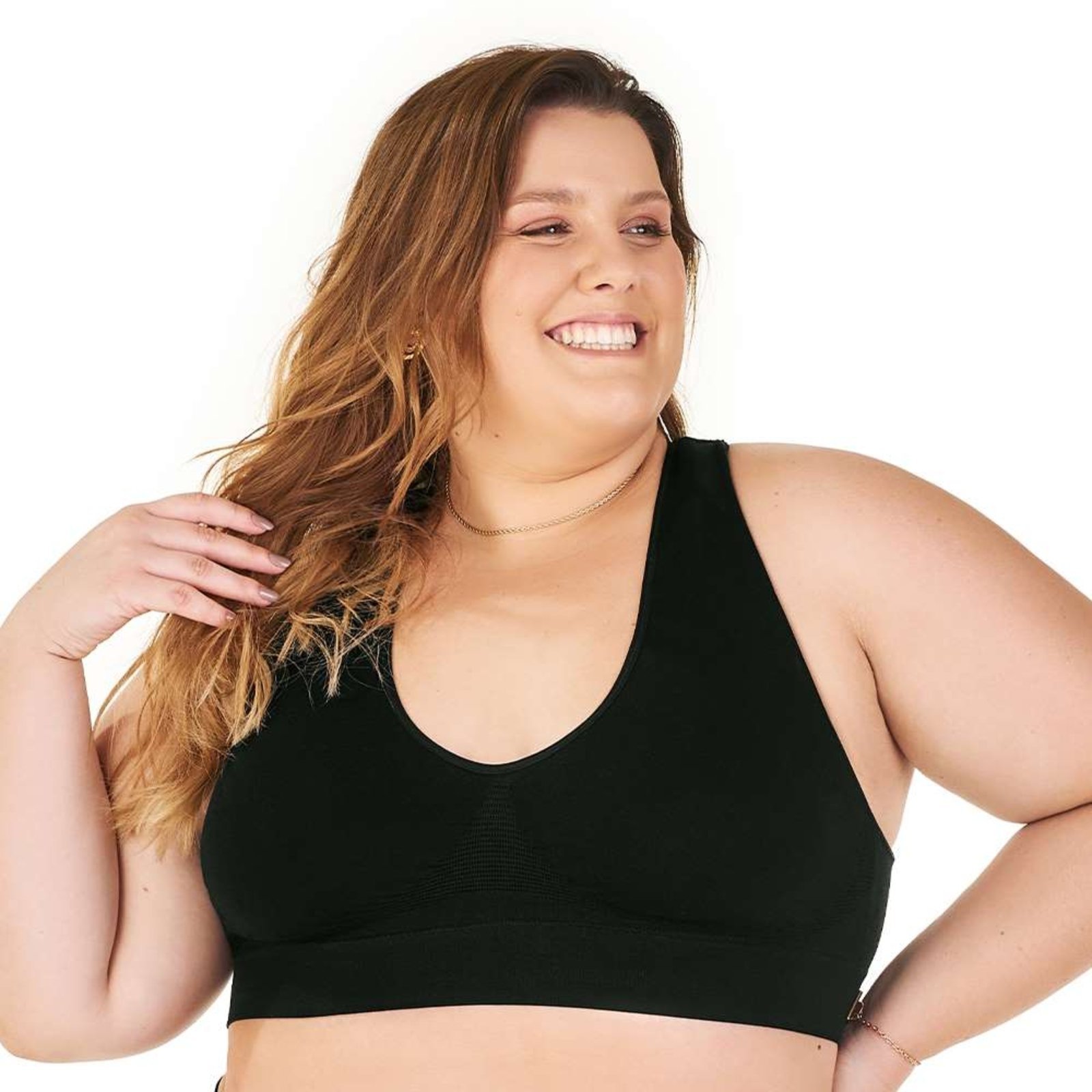 Sutiã Top Nadador Plus com Bojo Removível Sem Costura Preto Zee Rucci