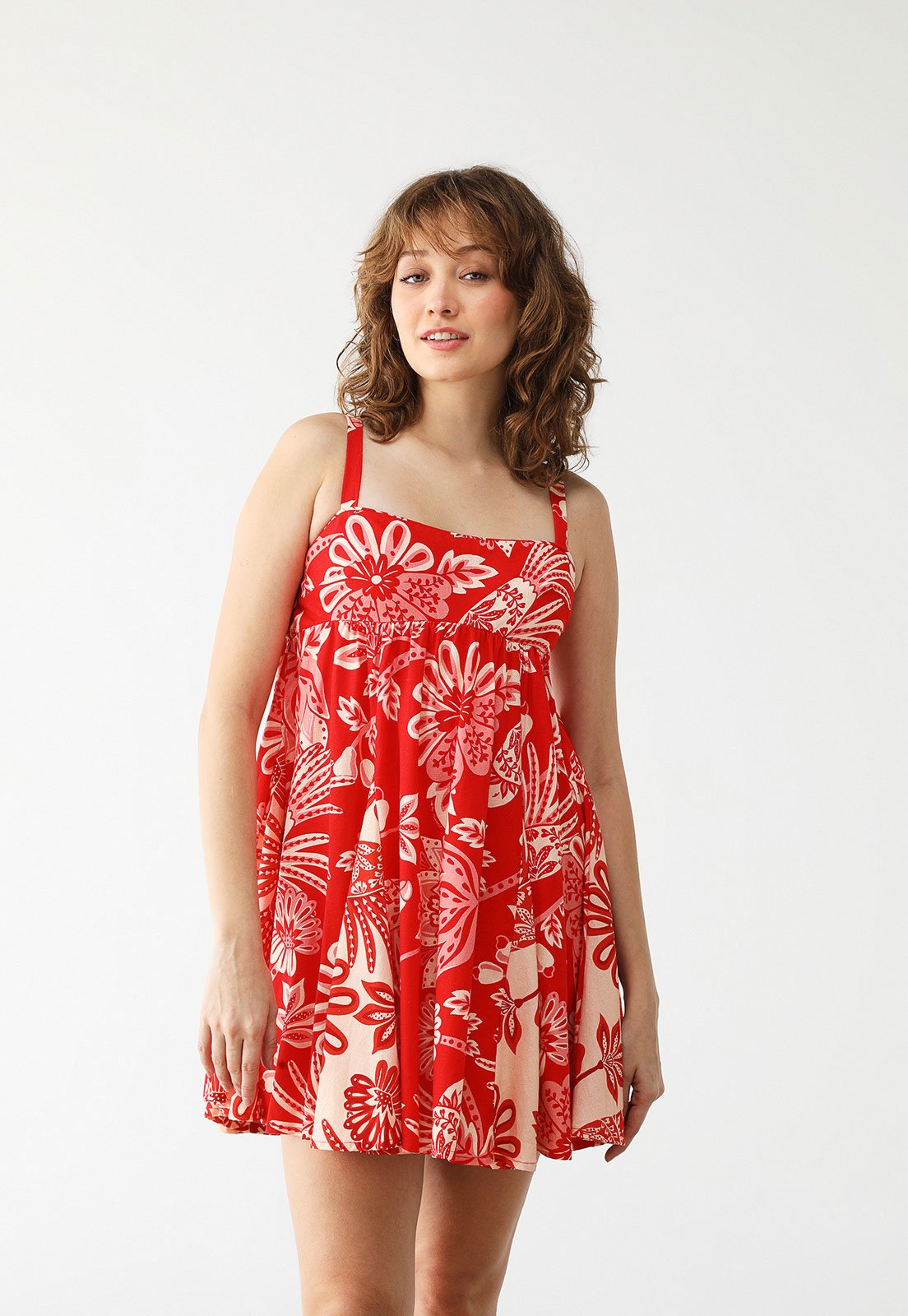 Vestido FARM Curto Arara Floral Vermelho