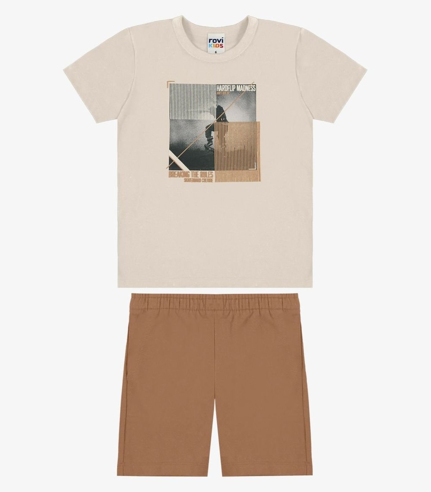 Infantil - Conjunto Camiseta Com Bermuda Rovi Bege