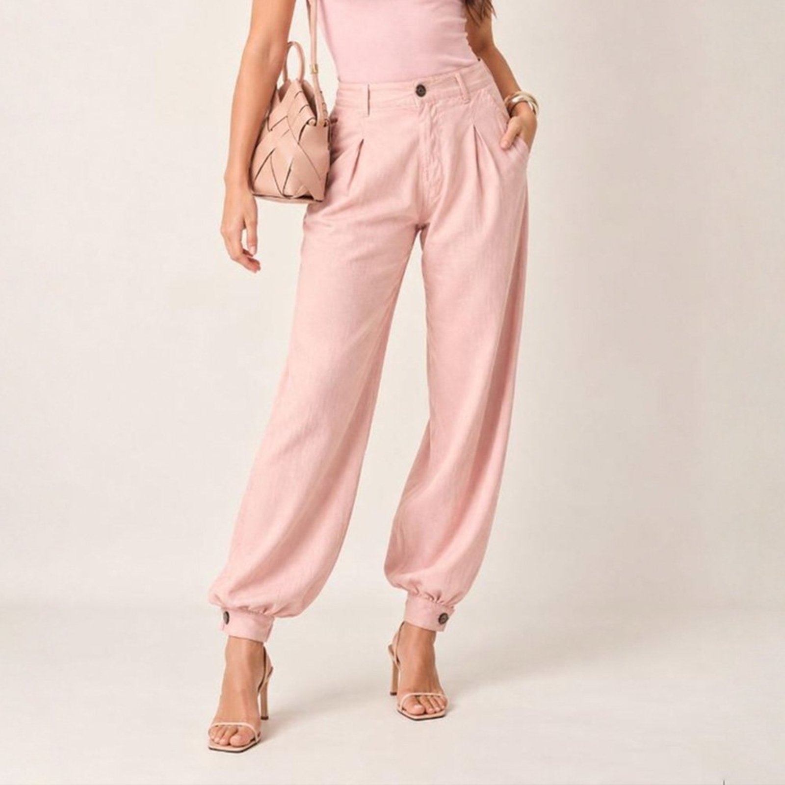Calça Aladim em Linho com Pregas