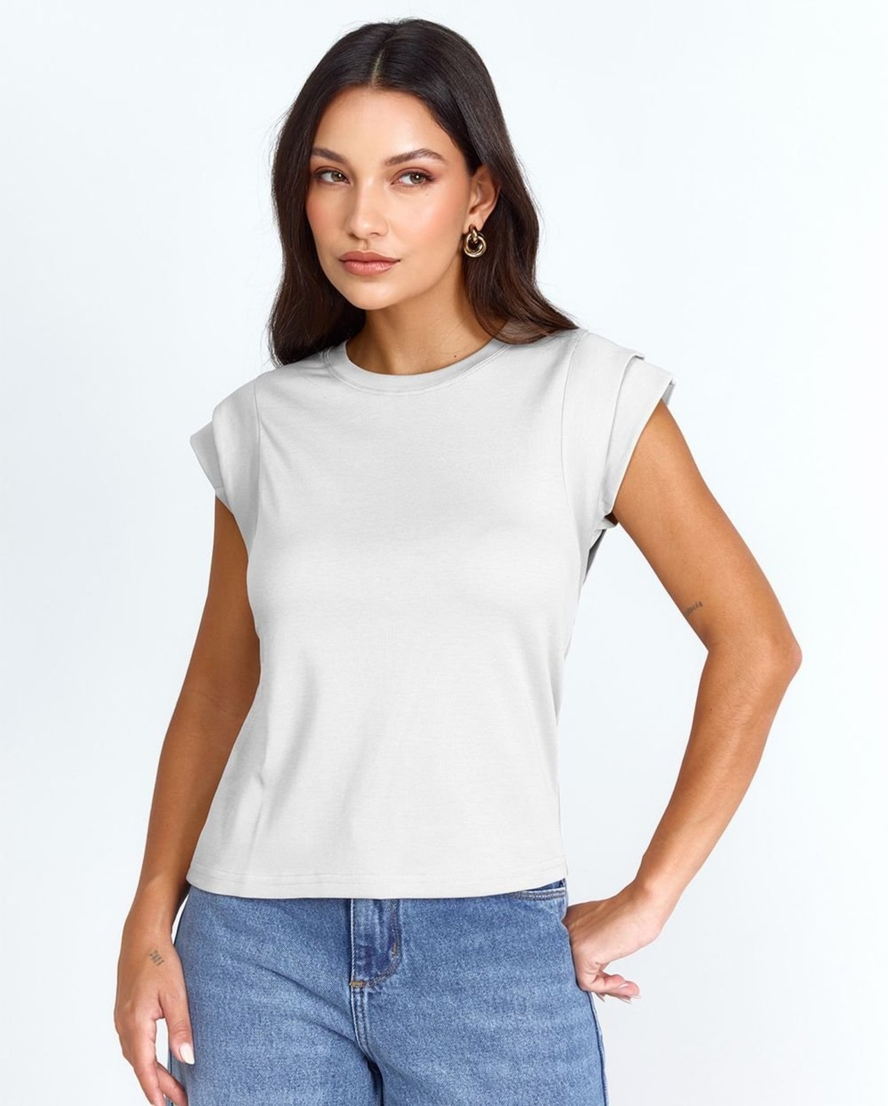Regata Decote Redondo Feminina Manga Dupla Premium 90301 Branco Consciência