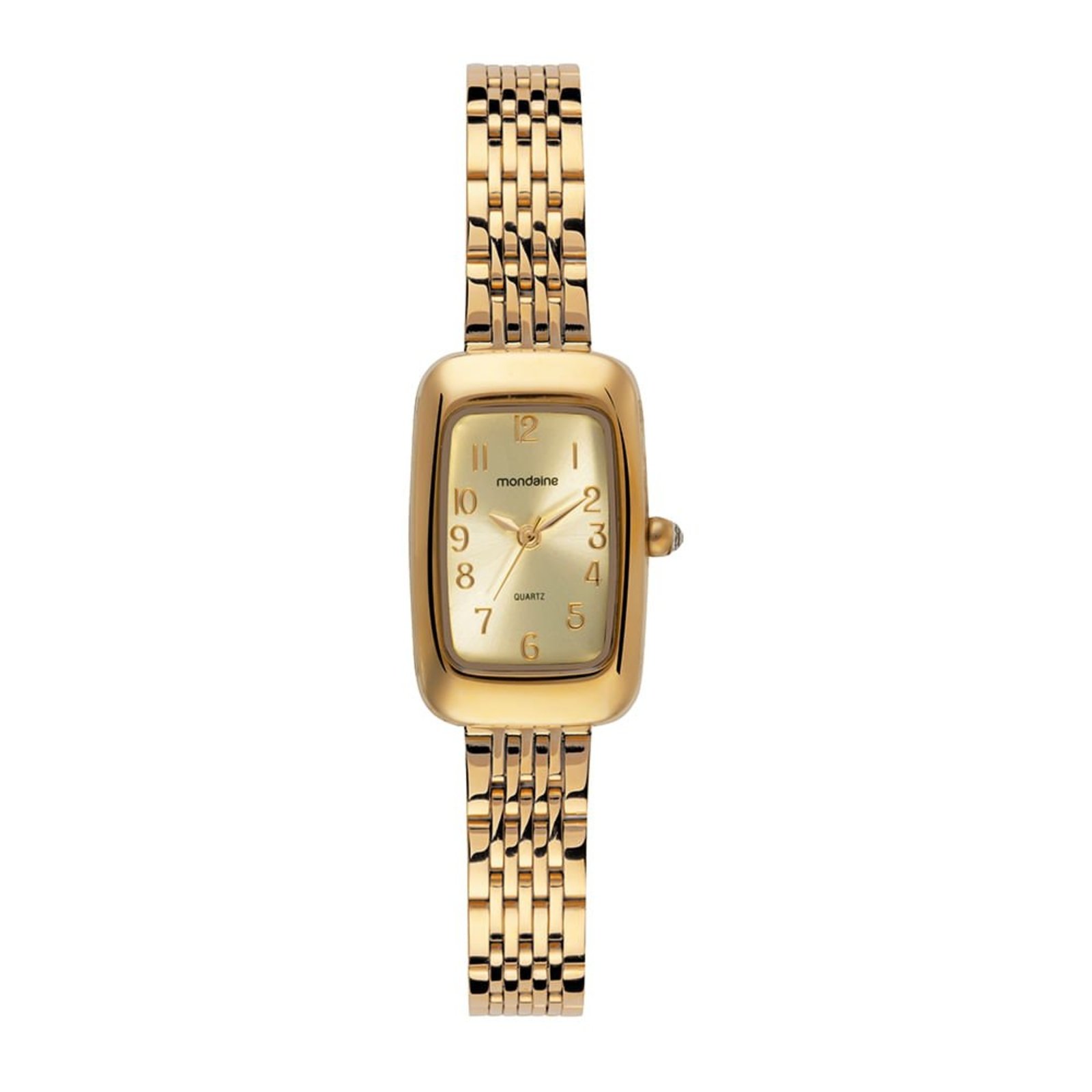 Relógio Mondaine Feminino Retangular Abaulado Dourado Mondaine