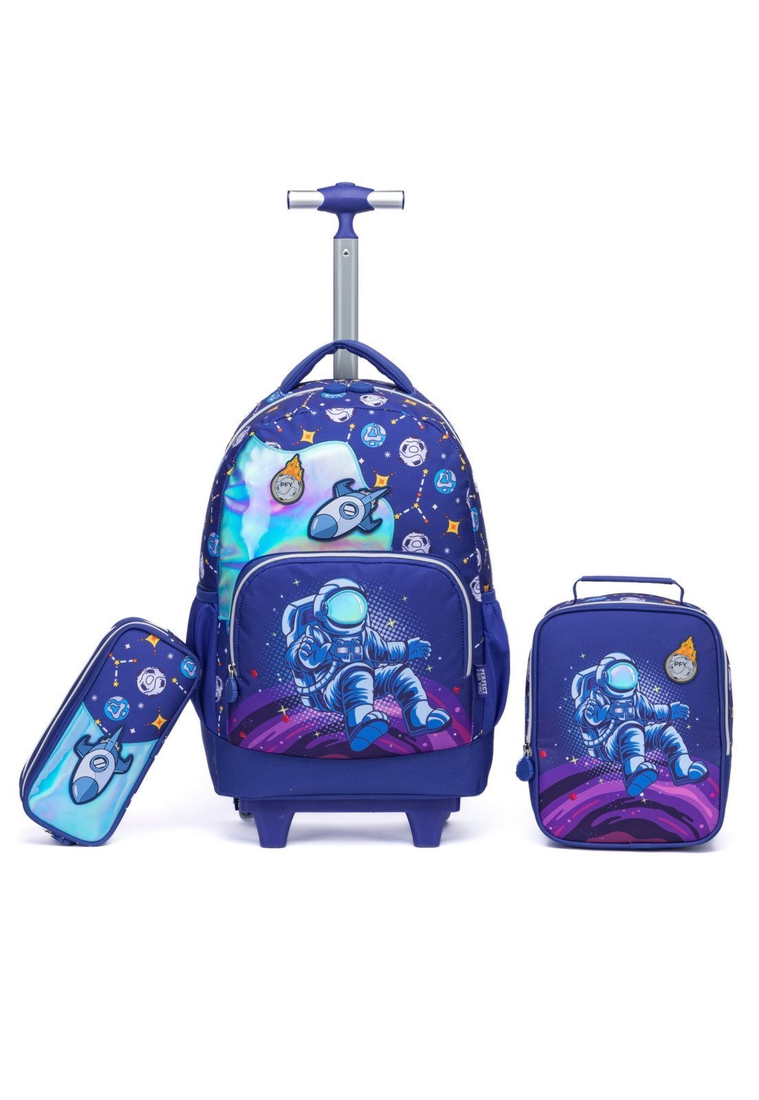 Vista 2 Infantil - Kit Mochila de Rodinhas Reforçada Escolar Menino Perfect For You azul Perfect For You azul
