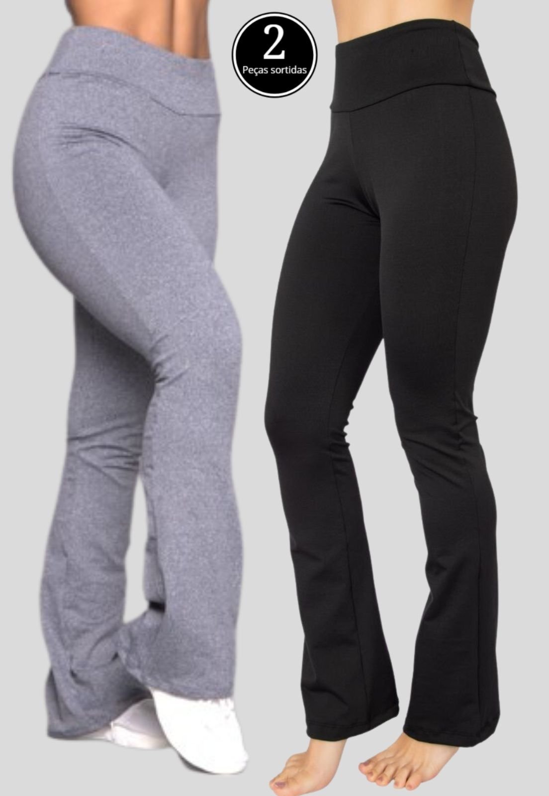 Calça Flare Bailarina Vekyo Feminina Preto/Cinza