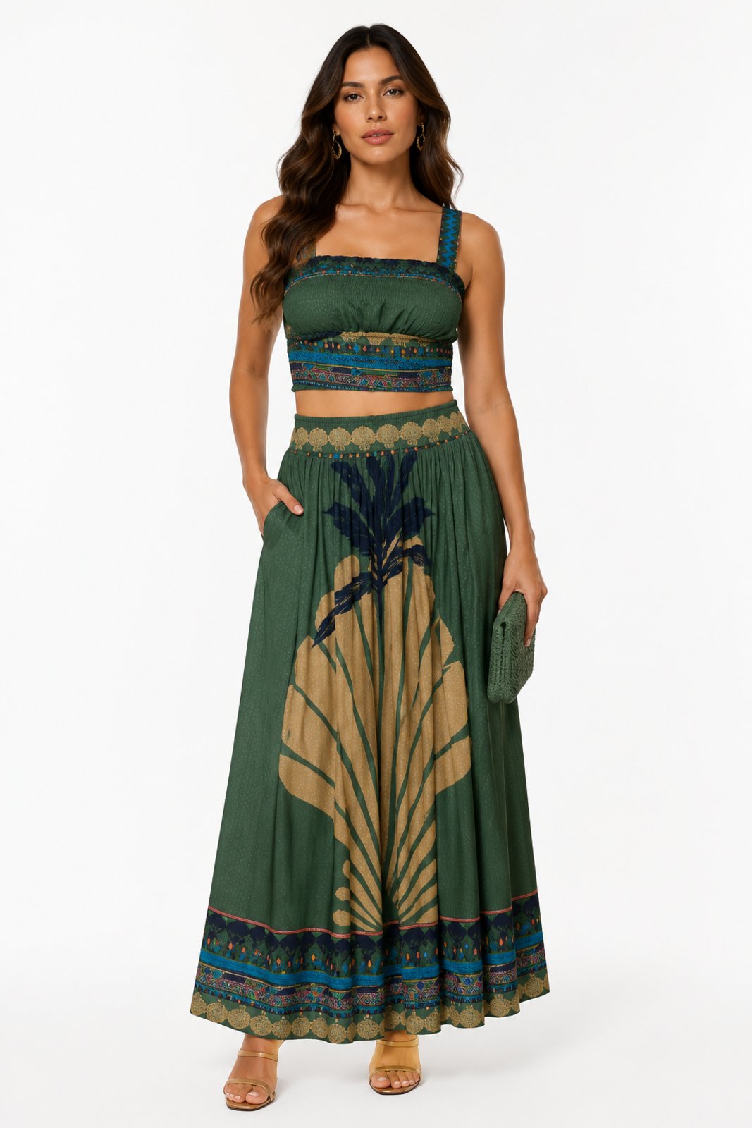 Conjunto Feminino D Bell Outlet Fashion Estampado Verde