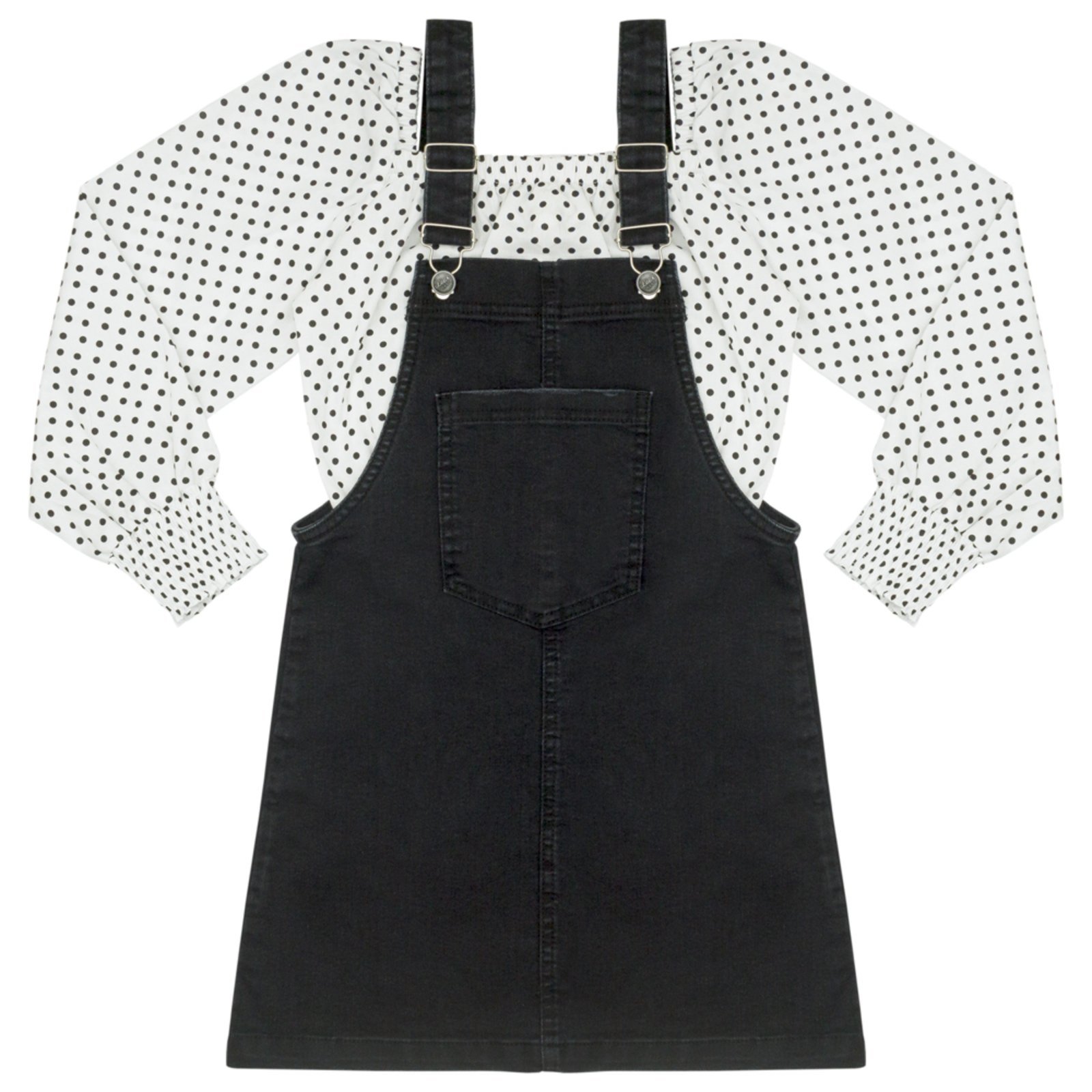 Infantil – Salopete c/ Blusinha Juvenil Look Jeans Black