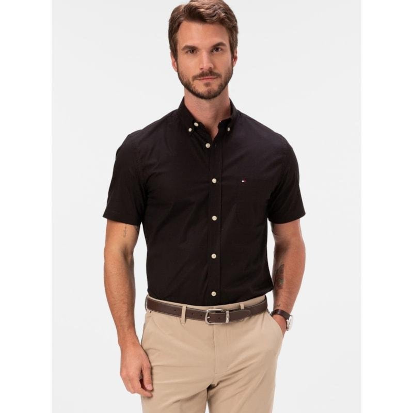 Camisa Oxford Manga Curta Preto