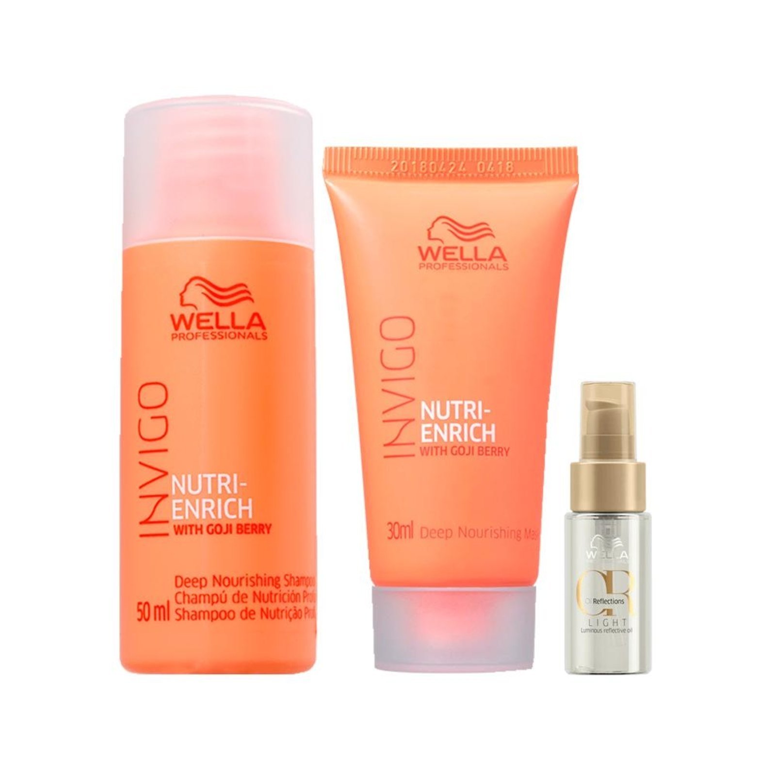Kit Wella Professional Invigo Enrich - Shampoo 50ml e Máscara 30ml e Óleo Oil Reflections Light 30ml