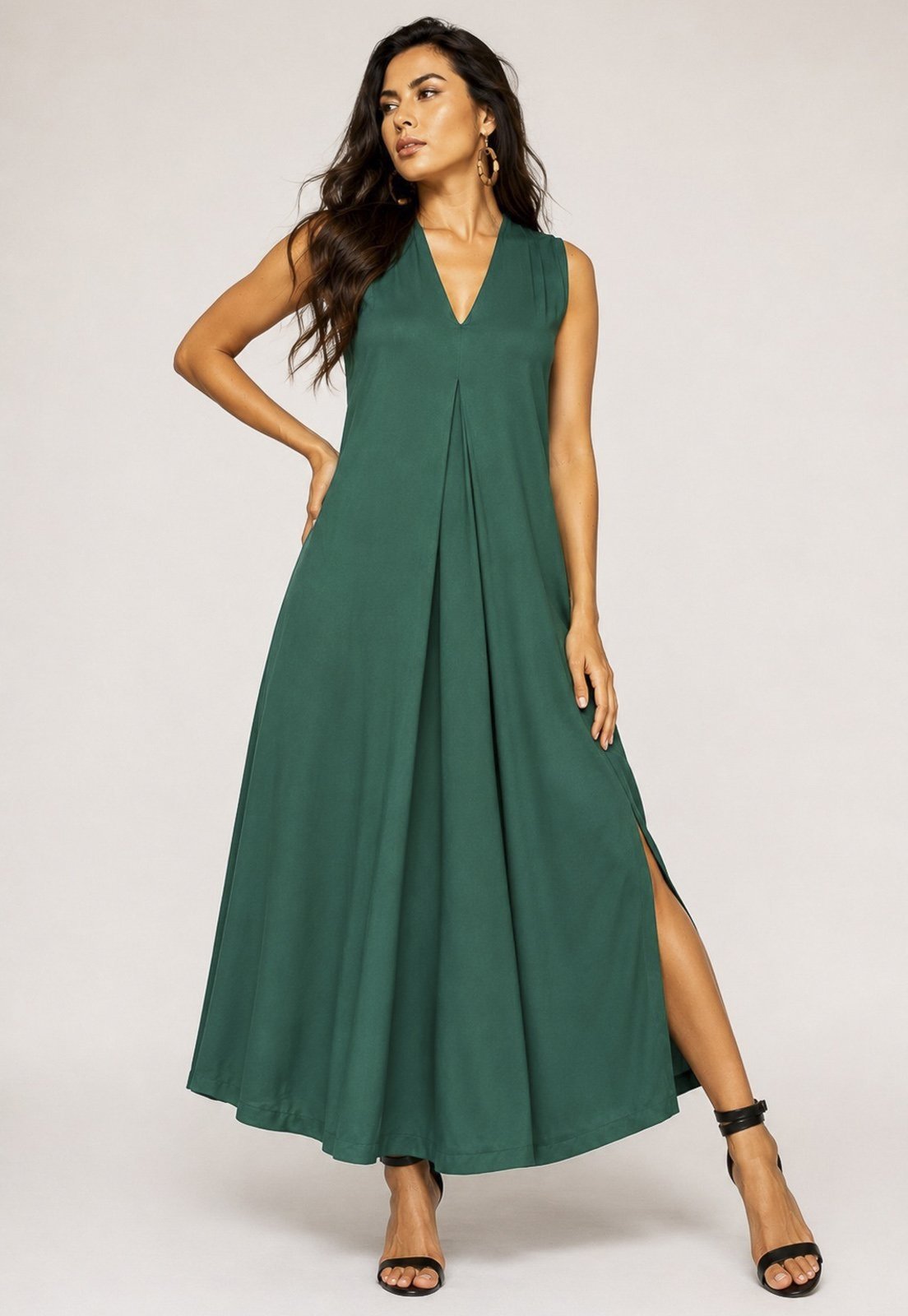 Vestido Longo Acará Malha Amazonia Vital Verde Musgo