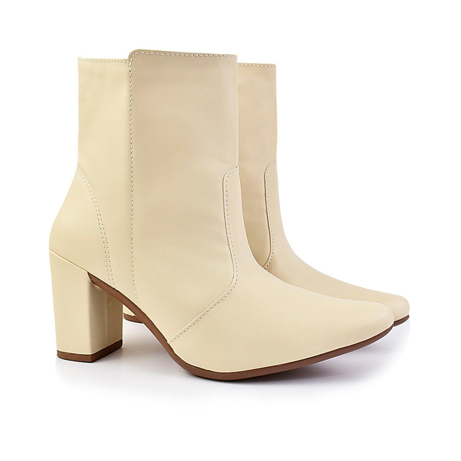 Bota bico fino salto fashion confortável OLZZY Off White