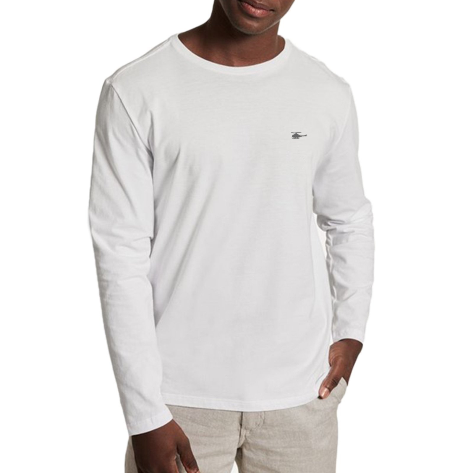 Camiseta Manga Longa Masculina Sallo Gola O Básica Premium Branco