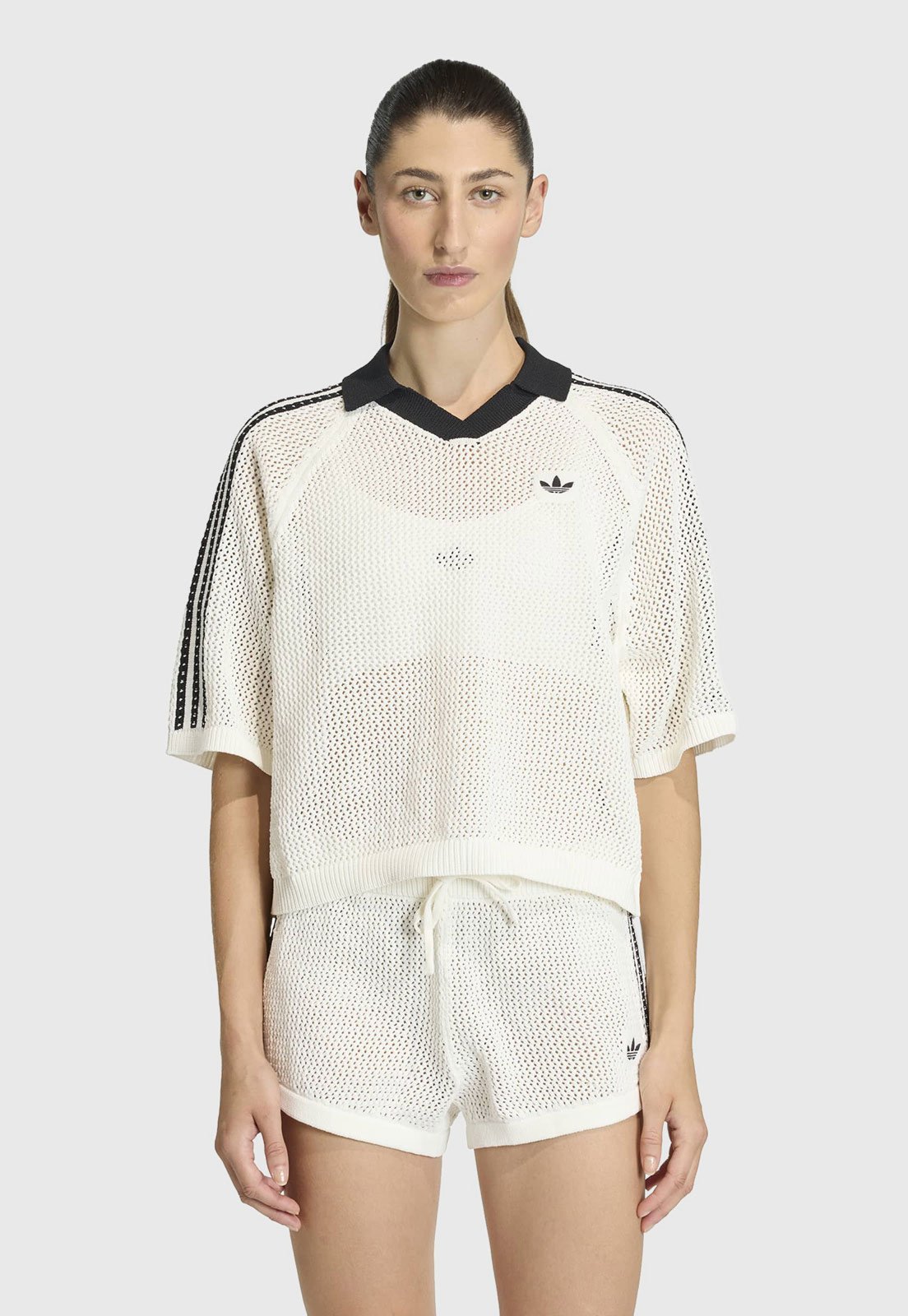 Camisa Polo Feminina adidas Originals Crochet Off-White