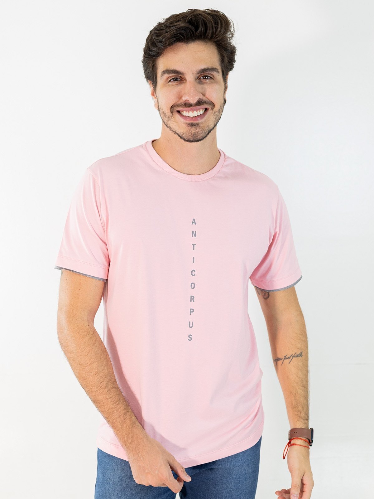 Camiseta Masculina Estampa Vertical Barra Manga Dupla Anticorpus