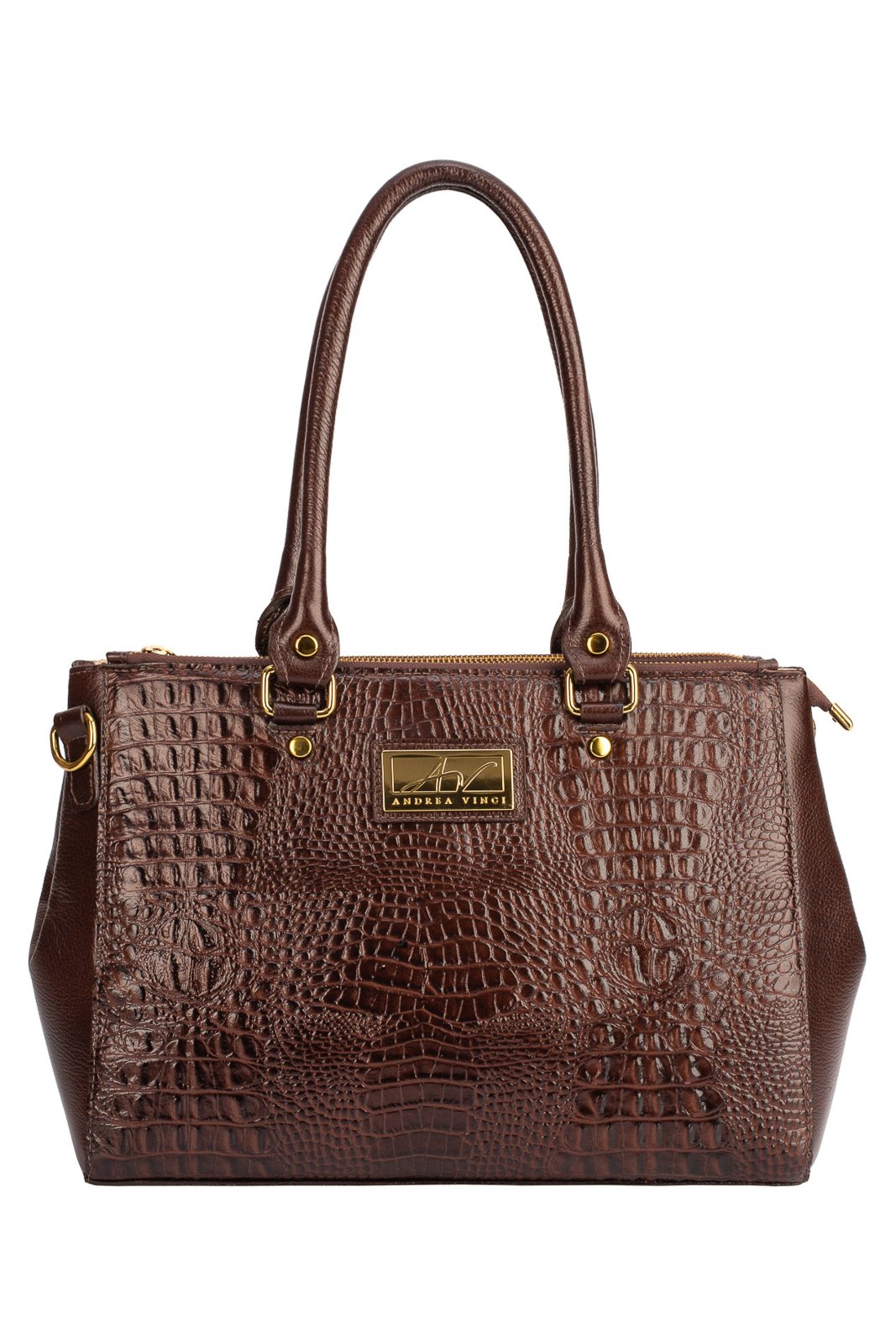 Vista 2 Bolsa de couro croco grande com divisórias Toffee - Café Andrea Vinci vermelho Andrea Vinci vermelho