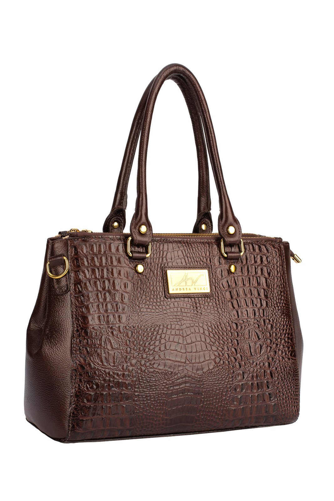 Vista 3 Bolsa de couro croco grande com divisórias Toffee - Café Andrea Vinci vermelho Andrea Vinci vermelho