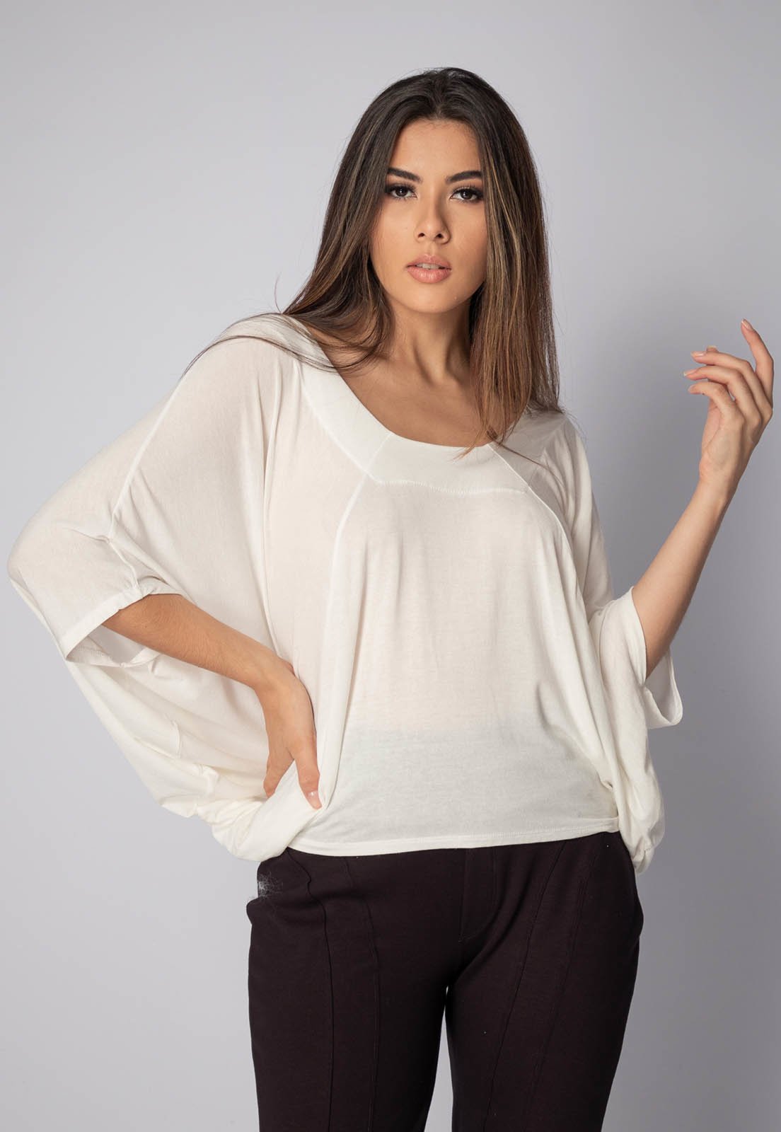 Blusa Bata Amazonia Vital Îandé Malha Off White