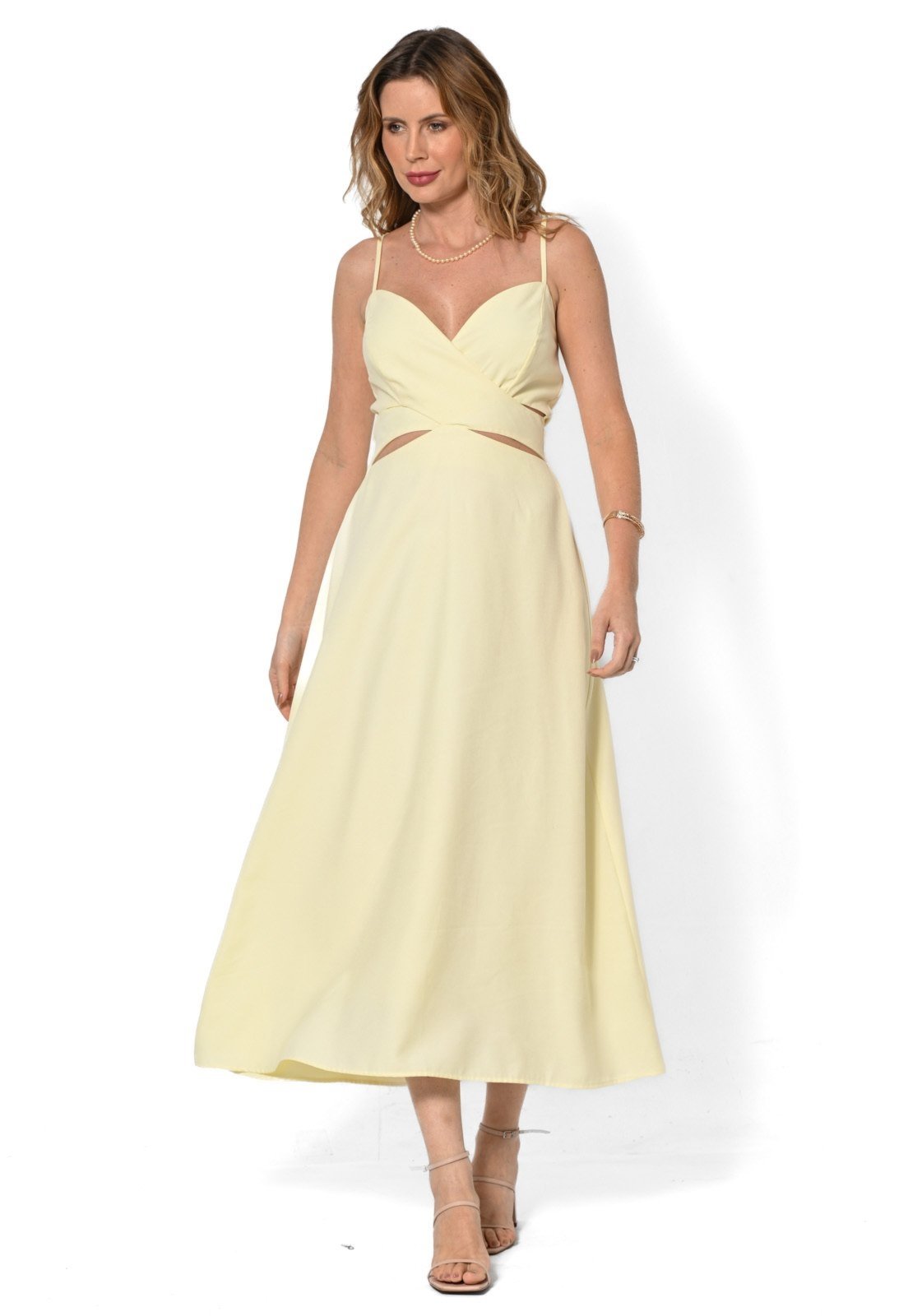 Vestido Bisô Midi Recortes Amarelo – Amarelo