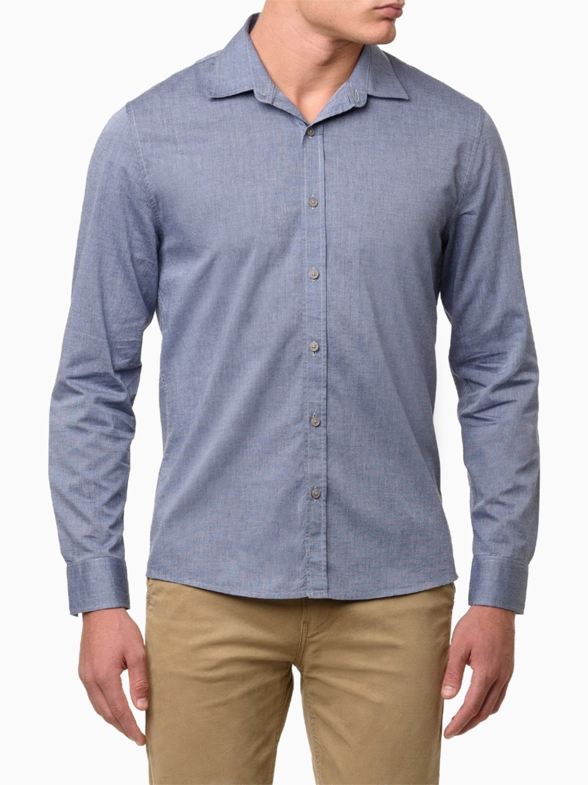 Camisa Manga Longa Calvin Klein Jeans Regular Fil a Fil - Azul Marinho Calvin Klein Jeans