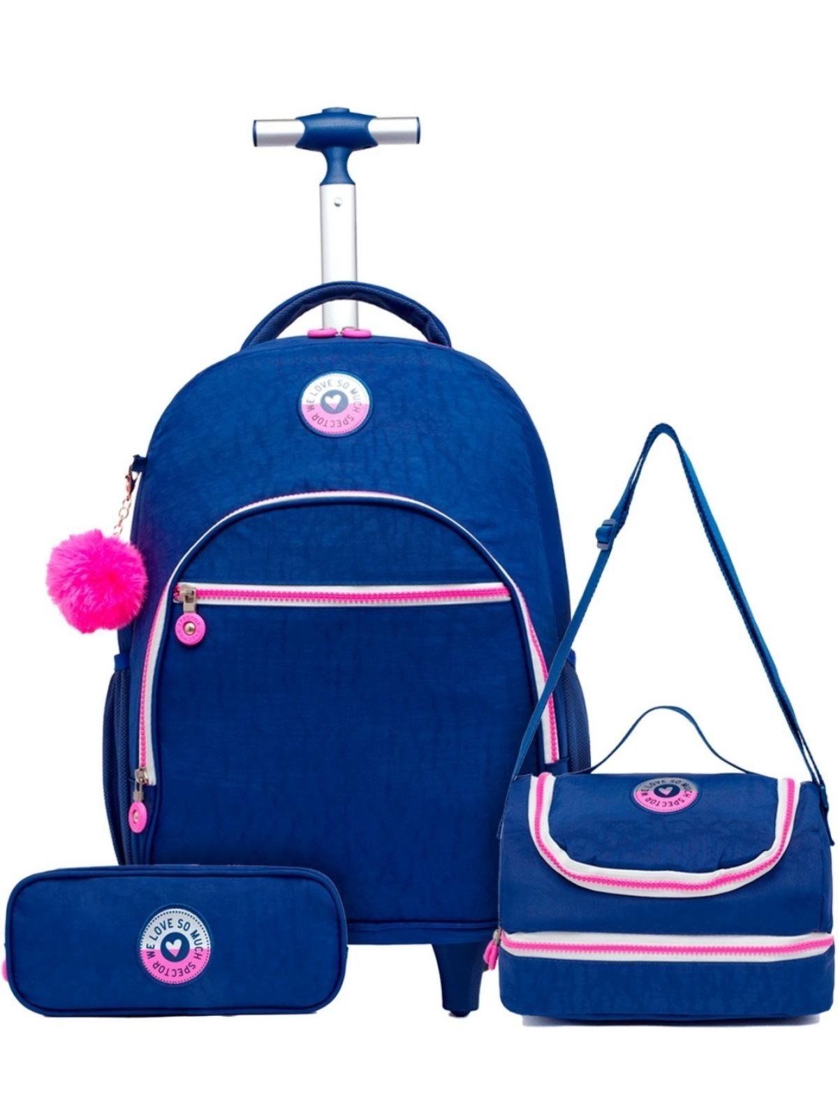 Infantil – Kit Mochila Rodinha Spector Reforçada Lancheira Térmica Estojo Escolar AZUL