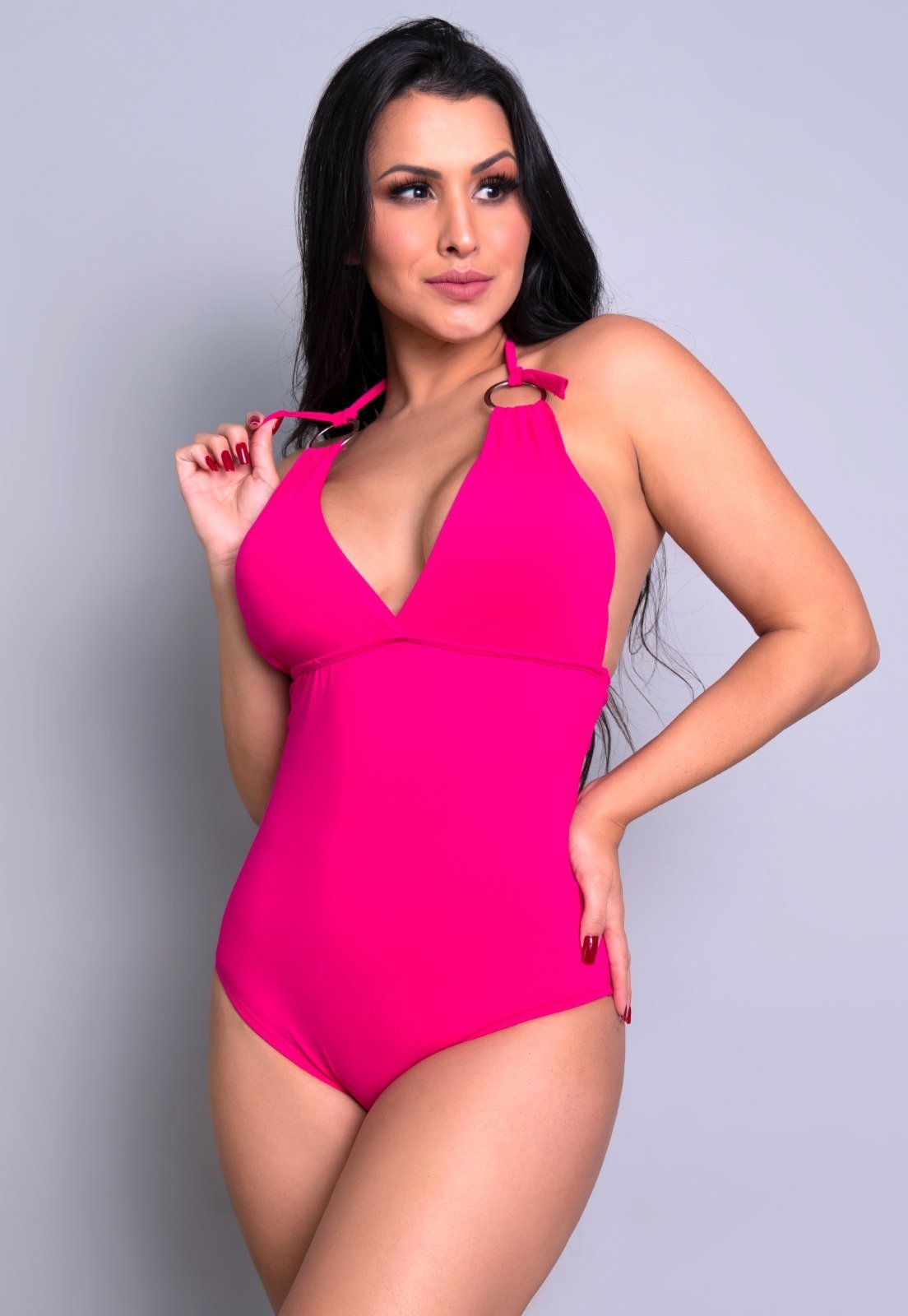 Maiô MVB Modas Bojo Frente Única Moda Praia Liso Rosa