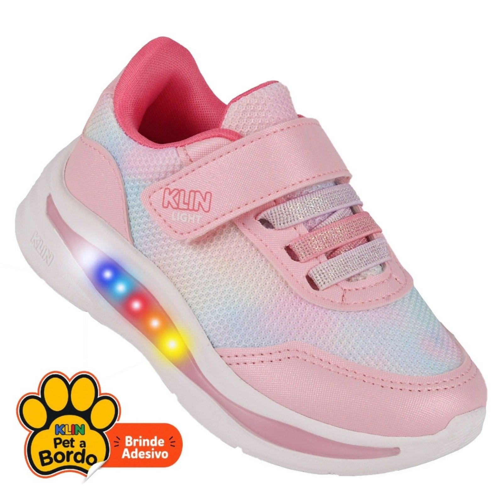 Infantil - Tênis Menina Klin Flash com LED - Rosa Tie-Dye Colorido