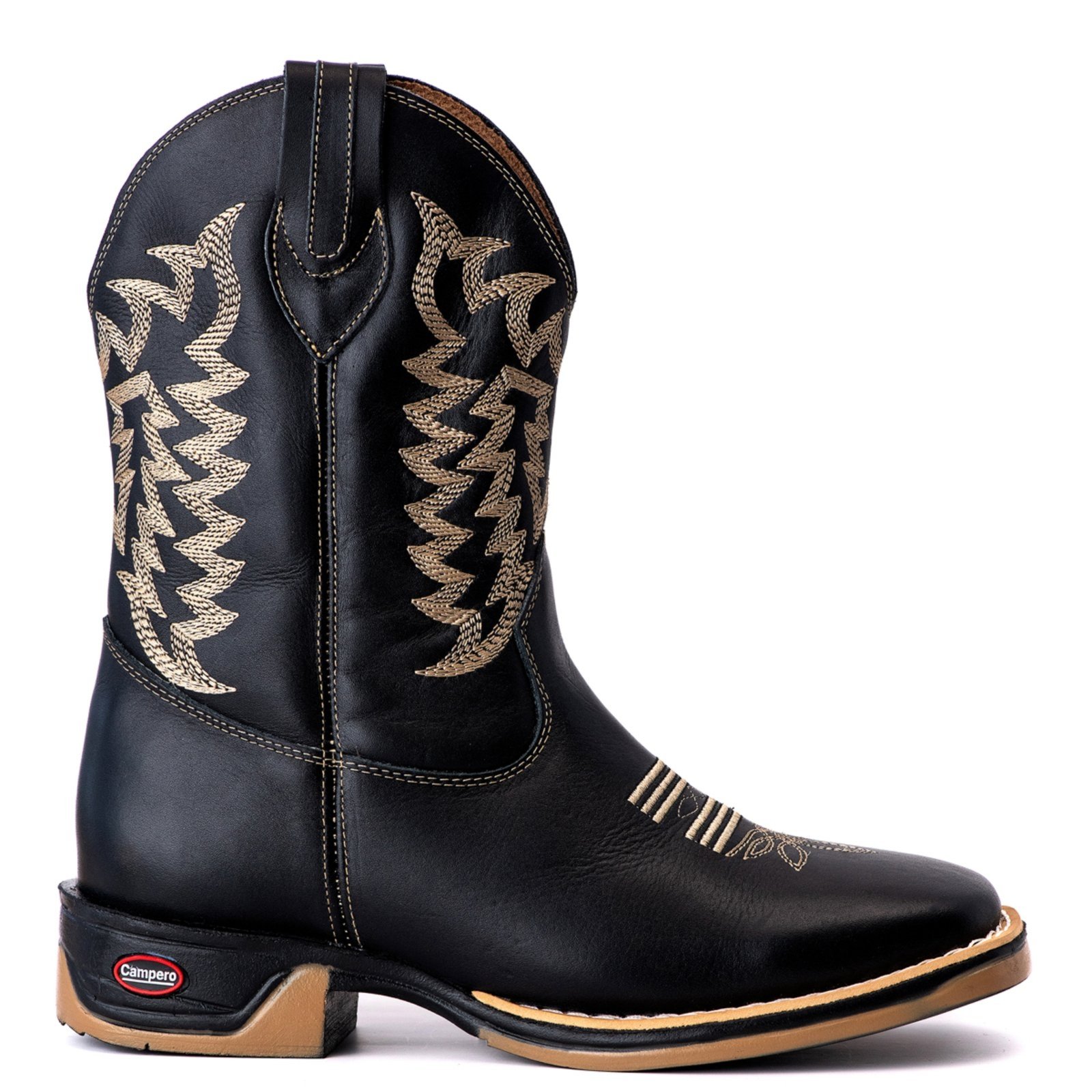 Vista 2 Bota Texana Campero Bico Quadrado Bordado preto Campero preto