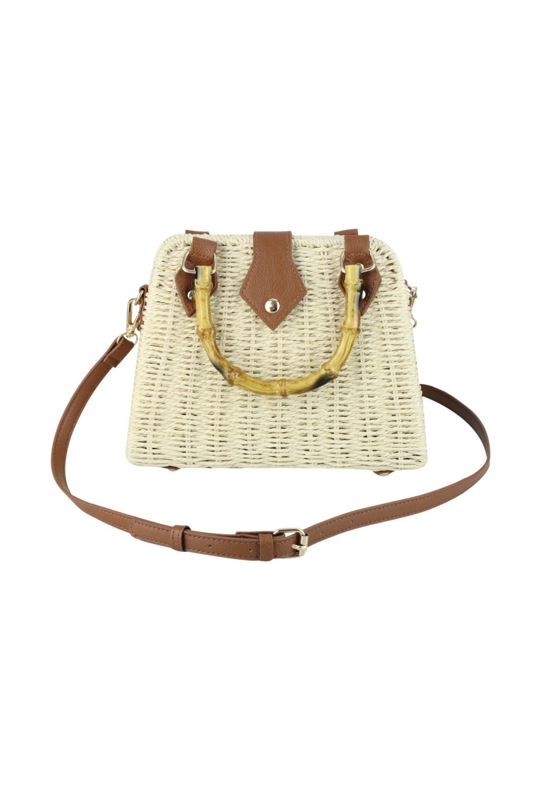 Bolsa Nua Duza Palha Alça em Bambu - Off White