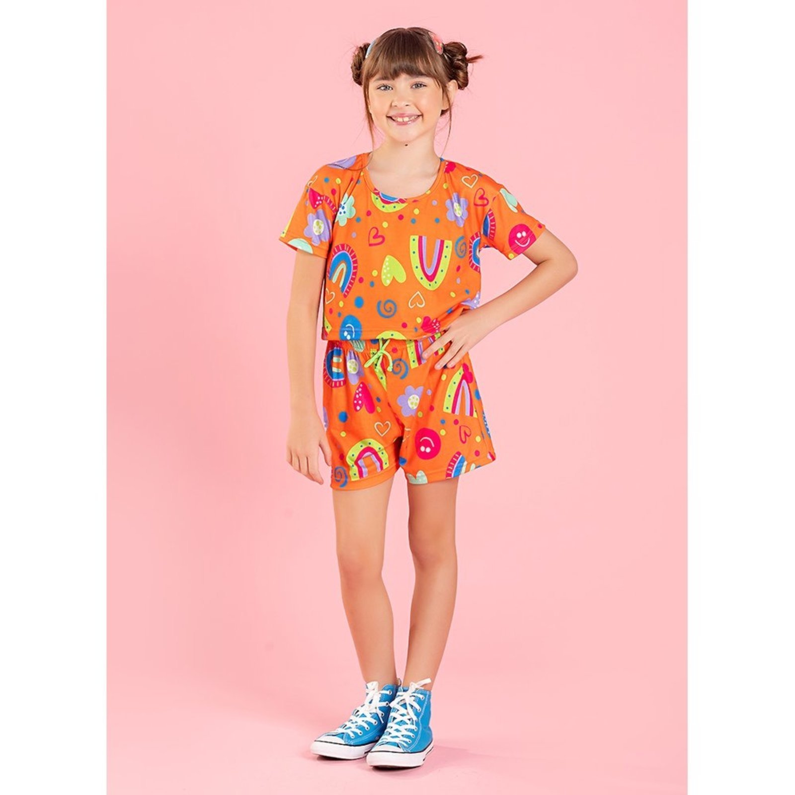 Vista 2 Infantil - Conjunto Verão Menina Vitamina Cropped e Shorts Com Cadarço Molekada laranja Molekada laranja