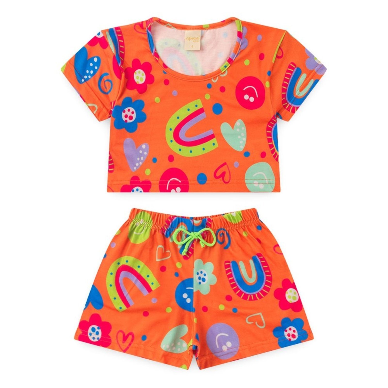 Vista 3 Infantil - Conjunto Verão Menina Vitamina Cropped e Shorts Com Cadarço Molekada laranja Molekada laranja