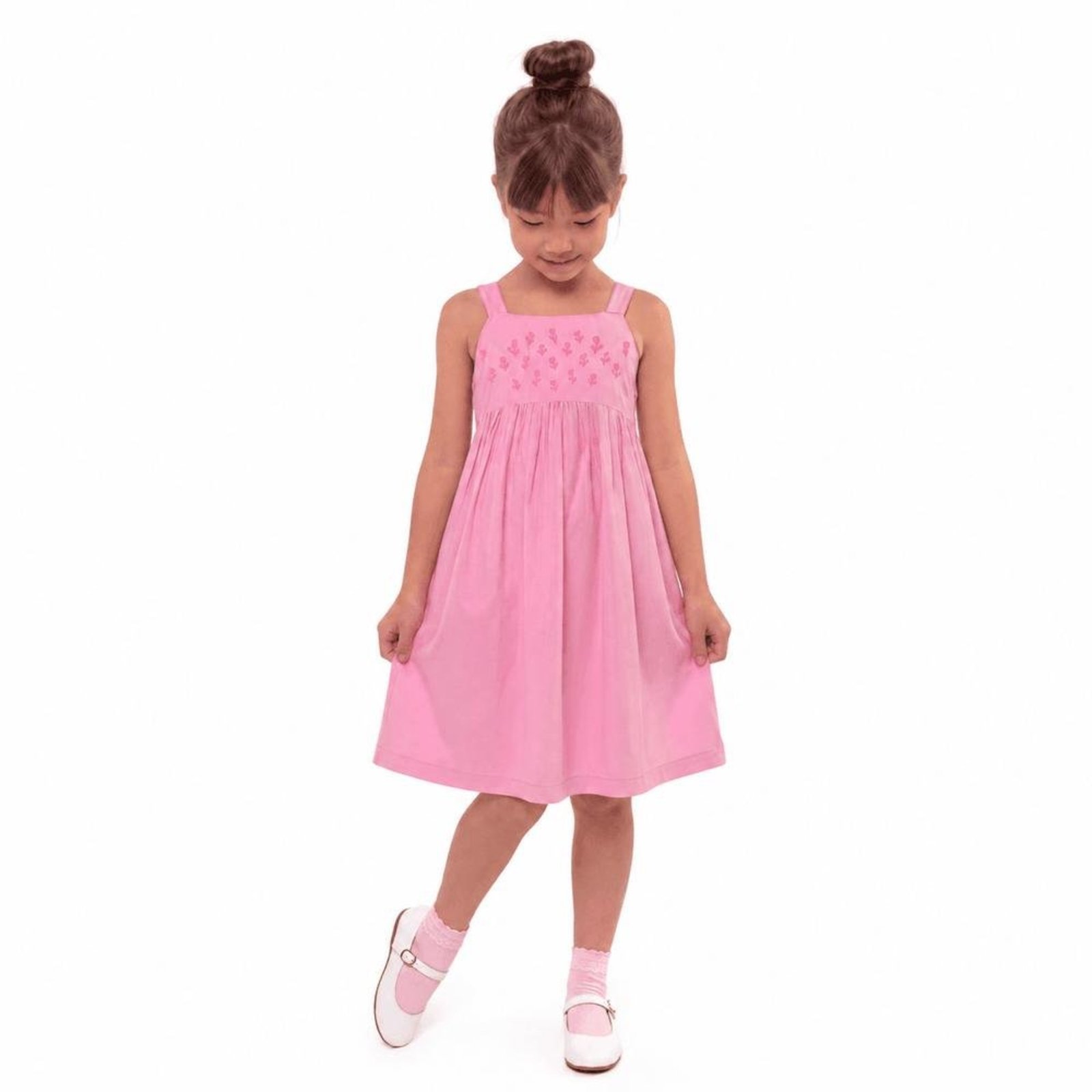 Infantil - Vestido Menina Pequenas Flores Alphabeto Rosa Rosa