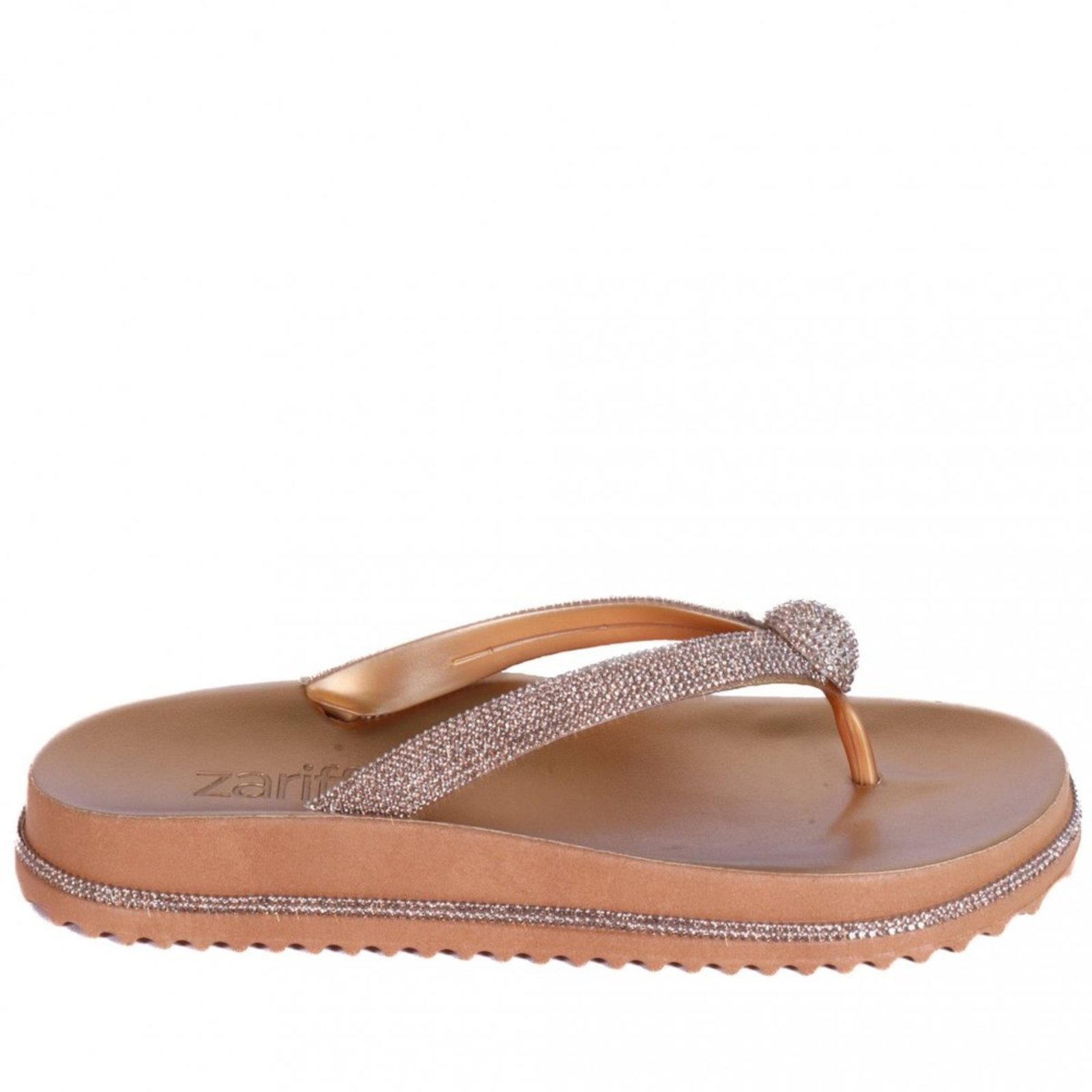 Chinelo Feminino Zariff com Aplicações de Pedrarias Pp855 Zariff Bronze