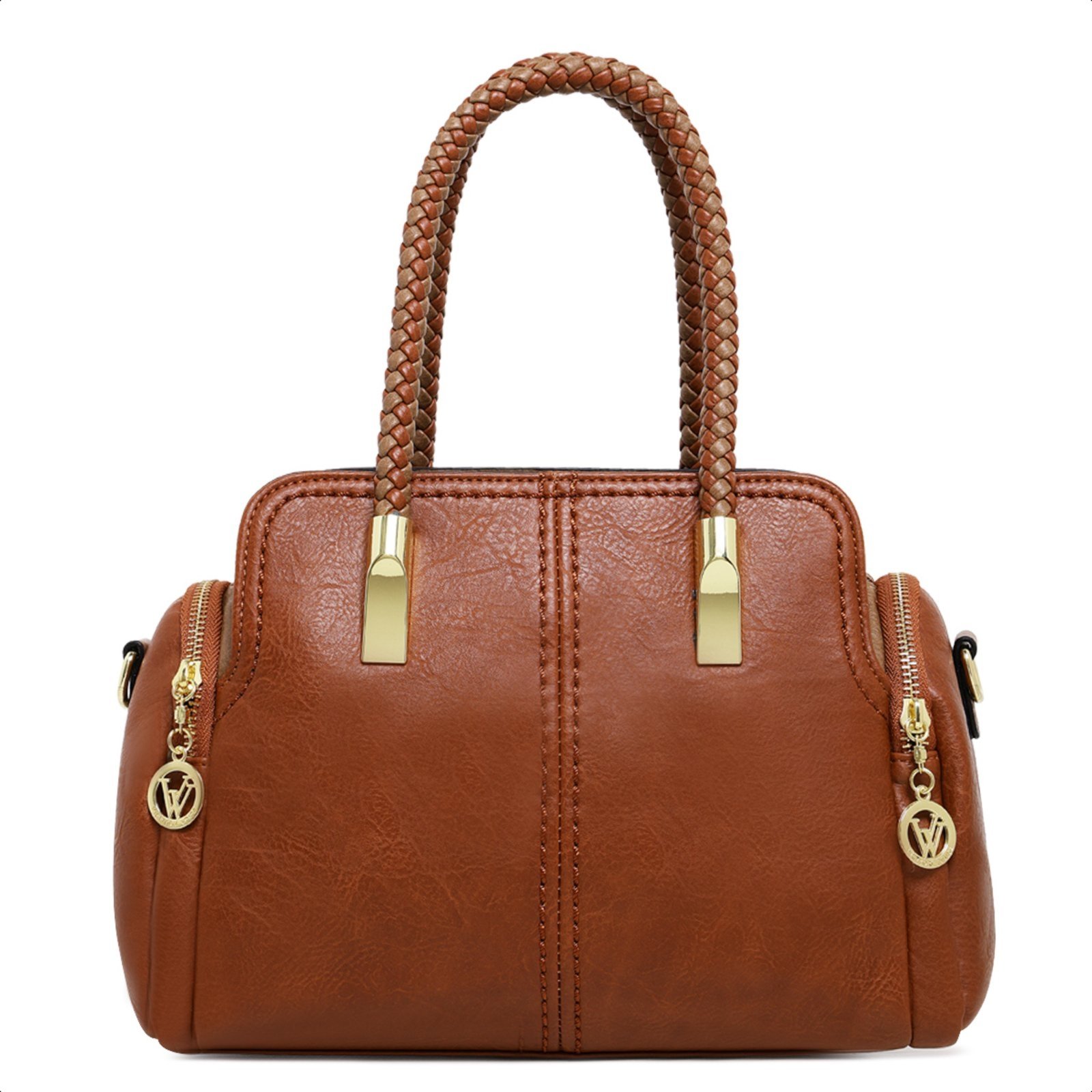 Bolsa Baú Média Luxuosa De Mão Feminina Transversal De Ombro - Marrom