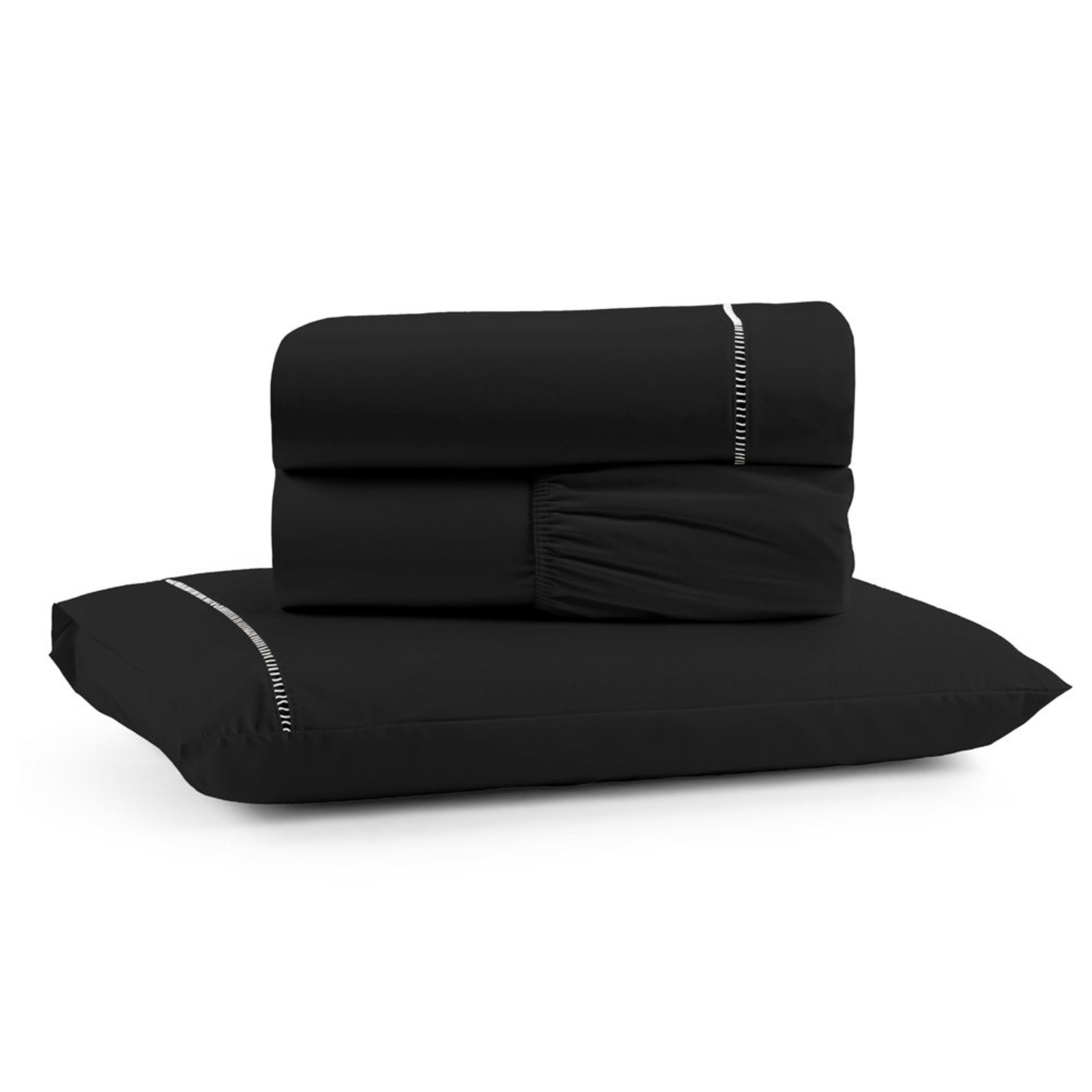 Jogo de Lençol Solteiro Premium Soft 600 Fios Micropercal Preto Ponto Palito Toque Macio 3 Peças