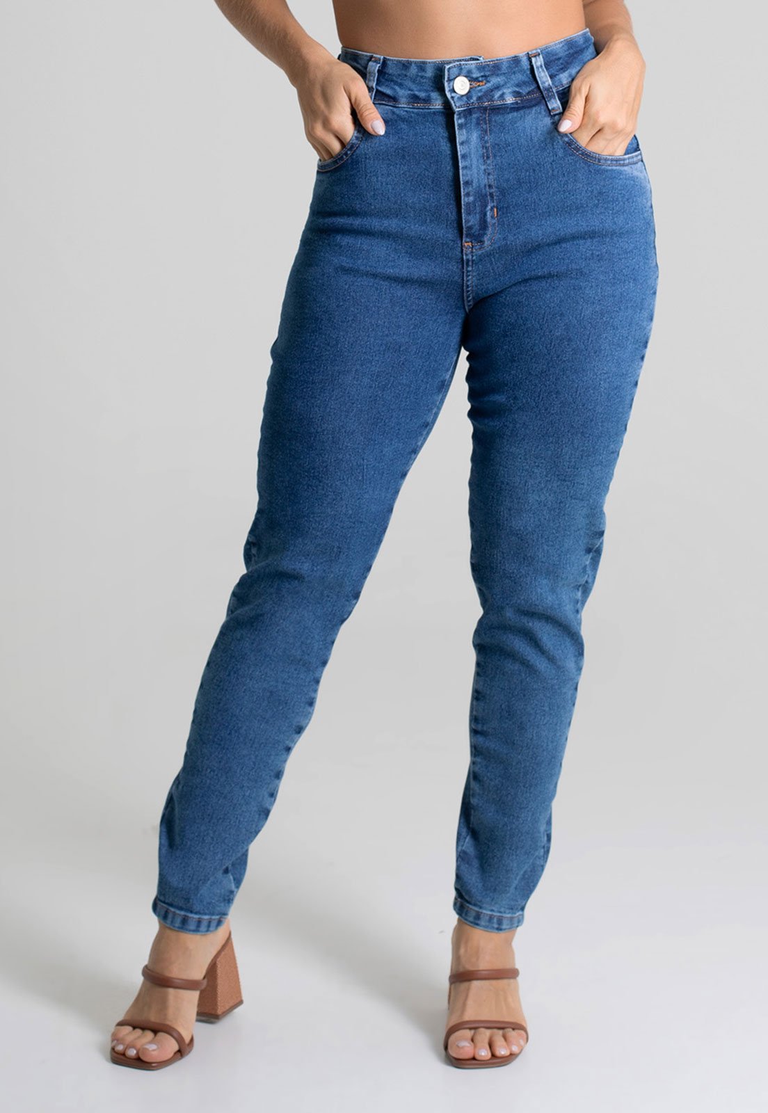 Calça Feminina Sawary Cintura Alta Jeans Azul Índigo