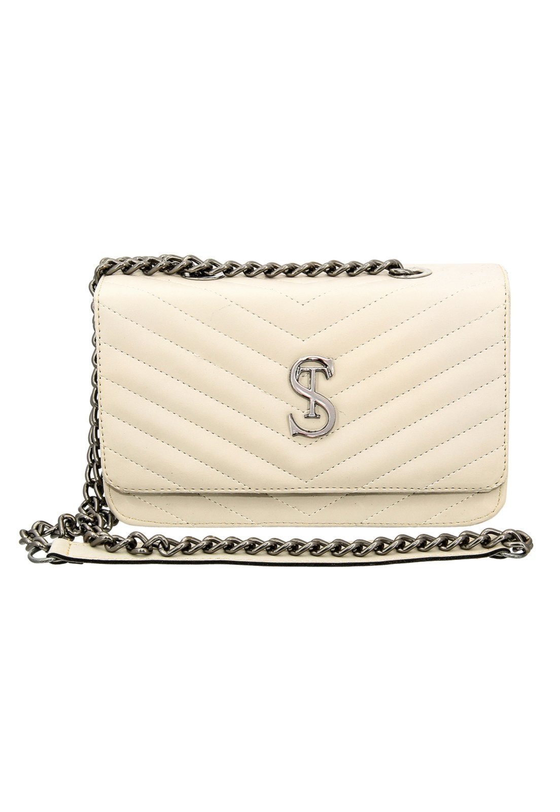 Bolsa Clutch Pequena de lado Matelassê Selten Creme