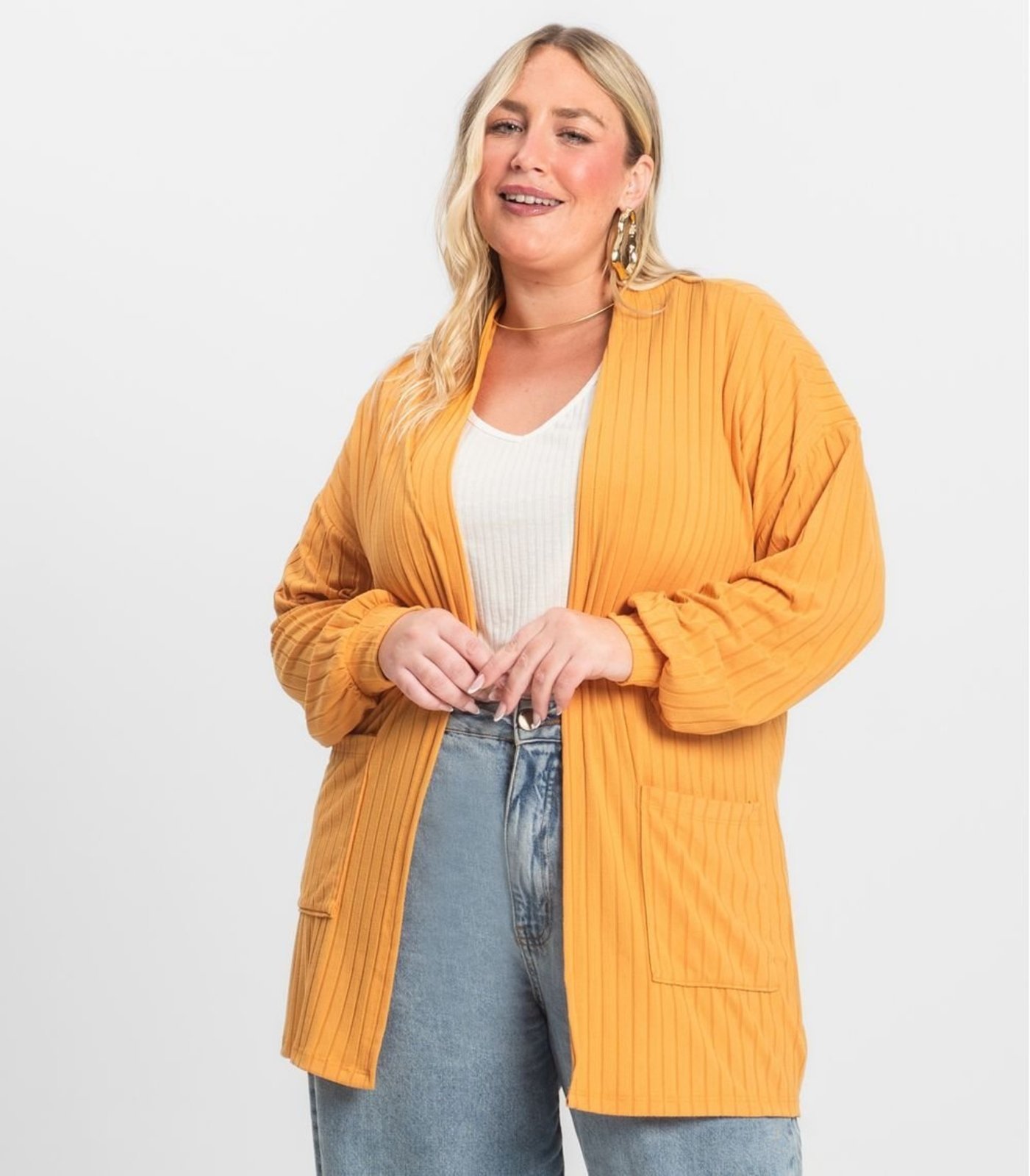 Cardigan Feminino Pluz Size Infinita Cor Amarelo