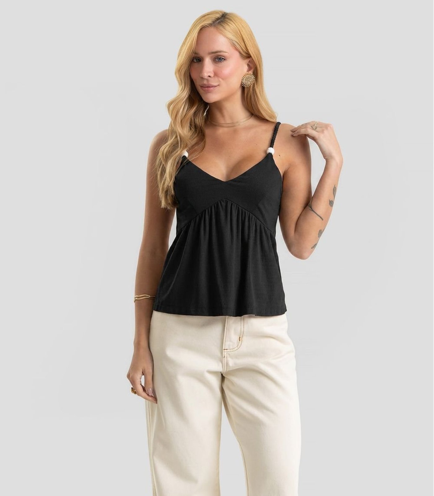 Blusa De Alça Feminina Em Tecido Visco Dianna Preto