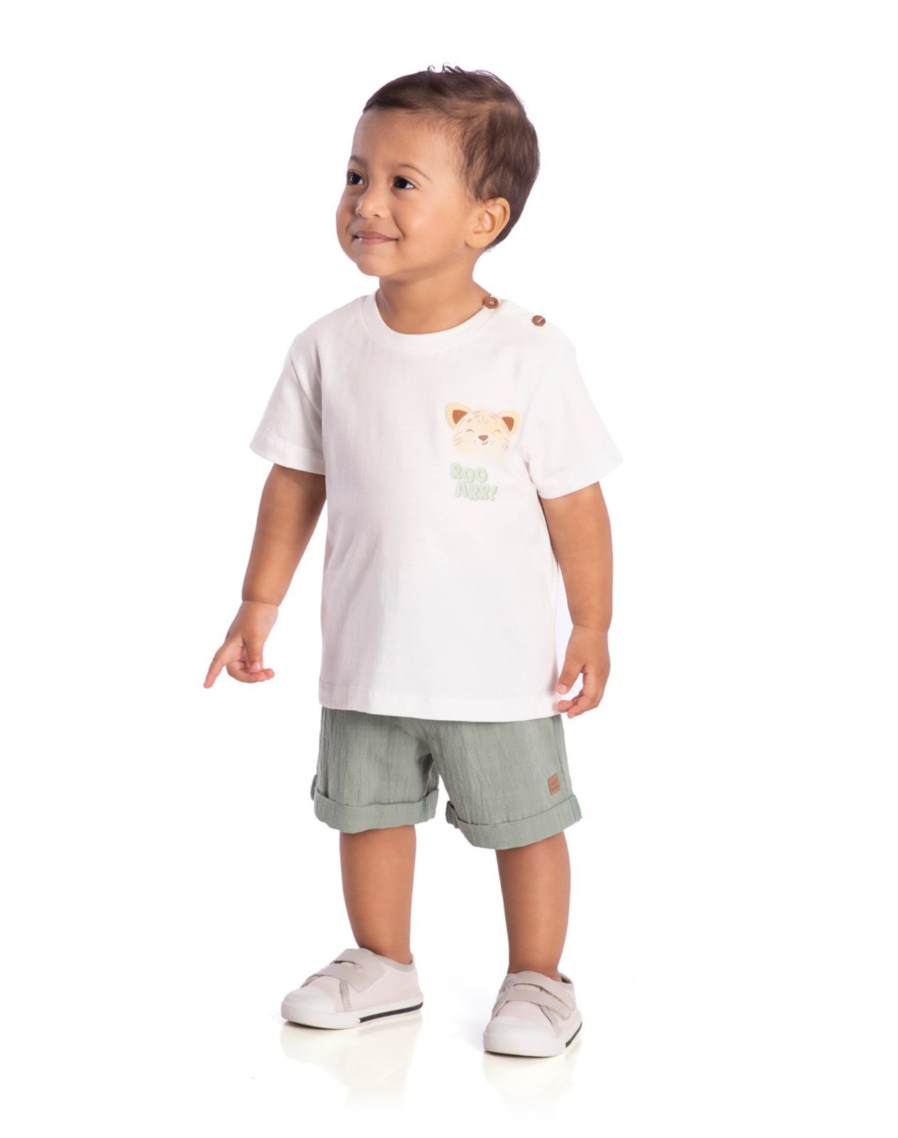 Infantil - Conj. camiseta manga curta + bermuda tecido texturizado verde