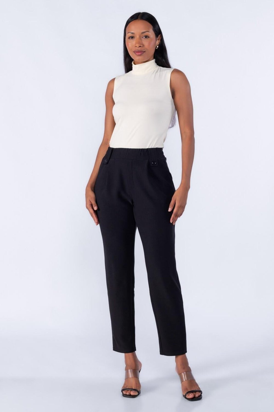 Calça Elástico no Cos com Pregas Preto