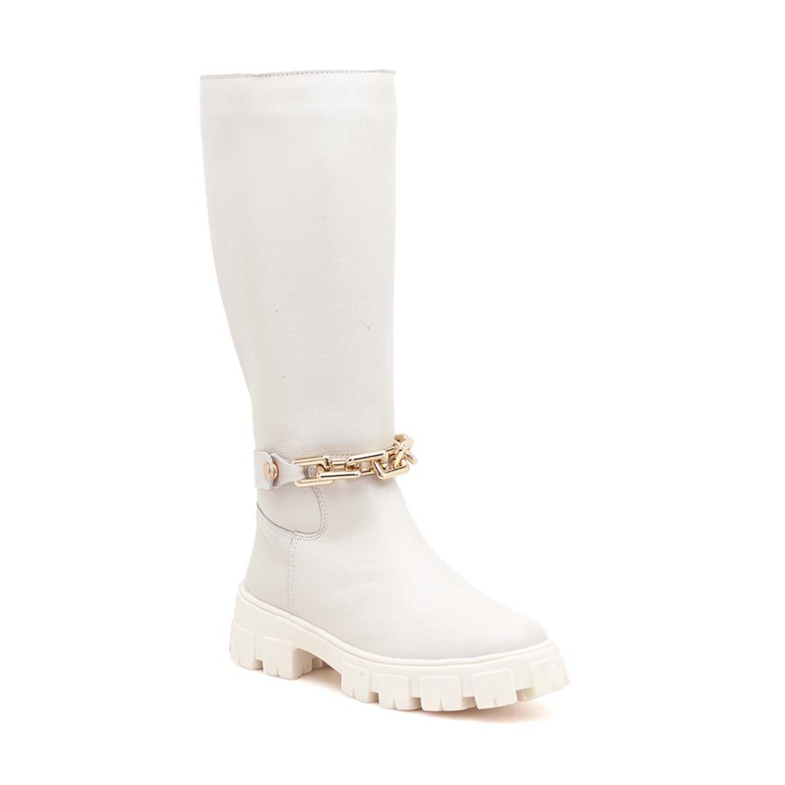 Bota Couro Via Miss Cano Longo Corrente Off White