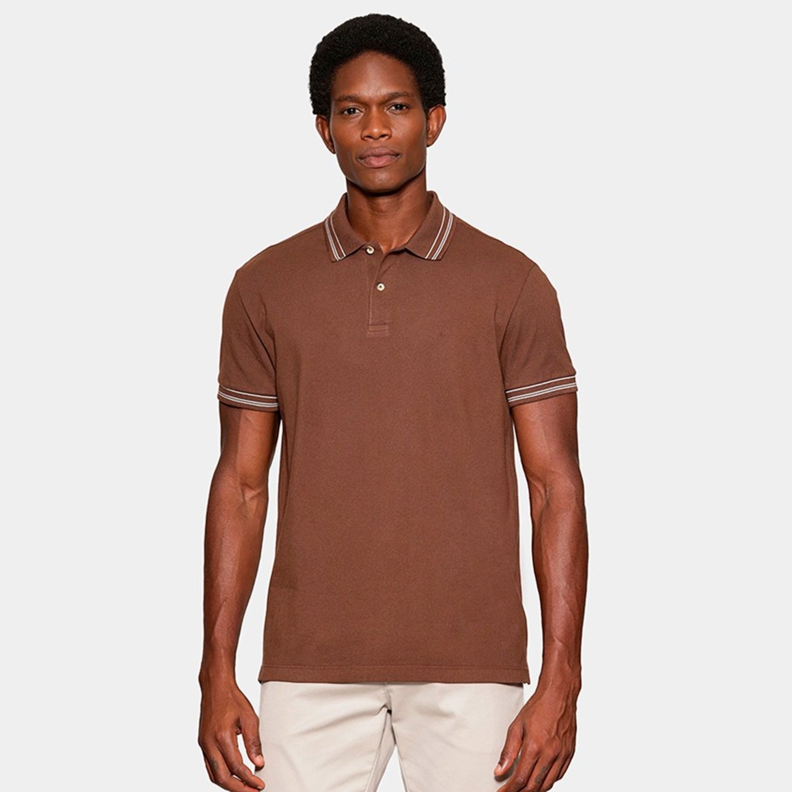 Camisa Polo Aramis Piquet Gola Listras In26 Marrom Masculino