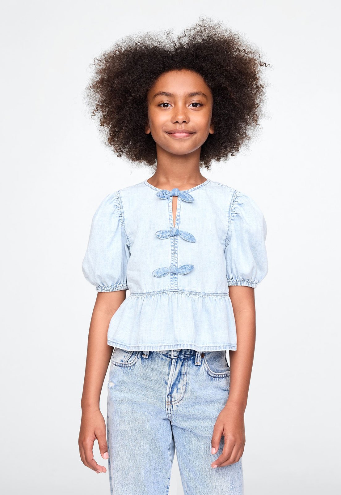 Infantil – Blusa Jeans GAP Laços Azul
